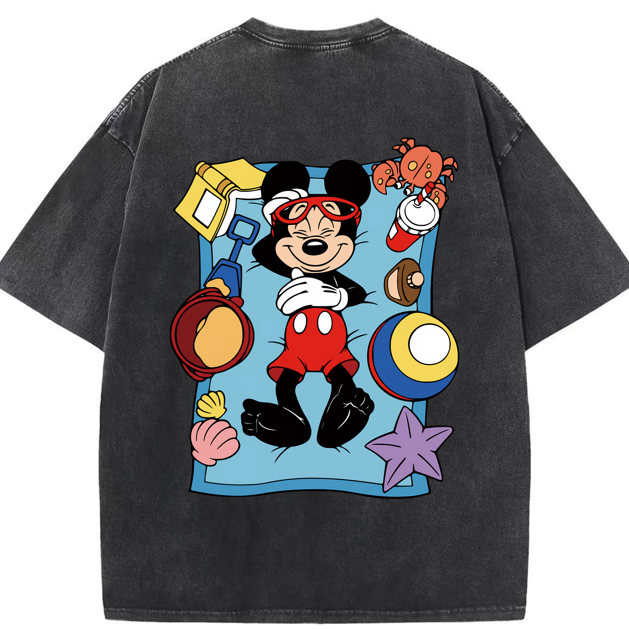 （画像用） ミッキーマウス Mickey Mouse 綿100% ヴィンテージ風 半袖Tシャツ（背面プリント）