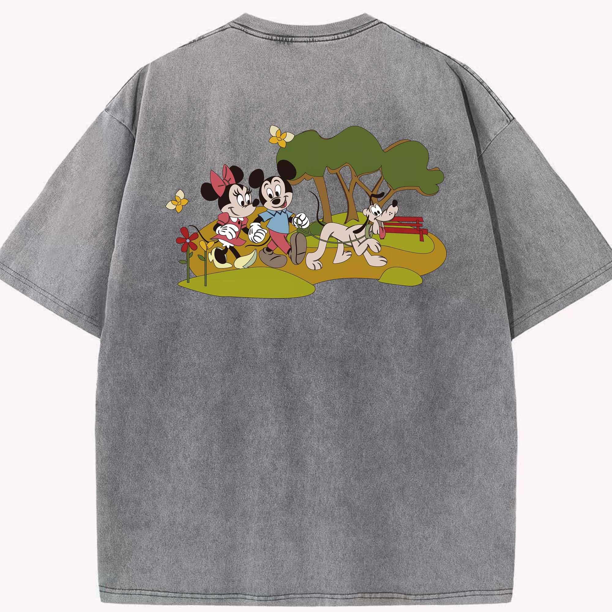（画像用） ミッキーマウス Mickey Mouse 綿100% ヴィンテージ風 半袖Tシャツ（背面プリント）