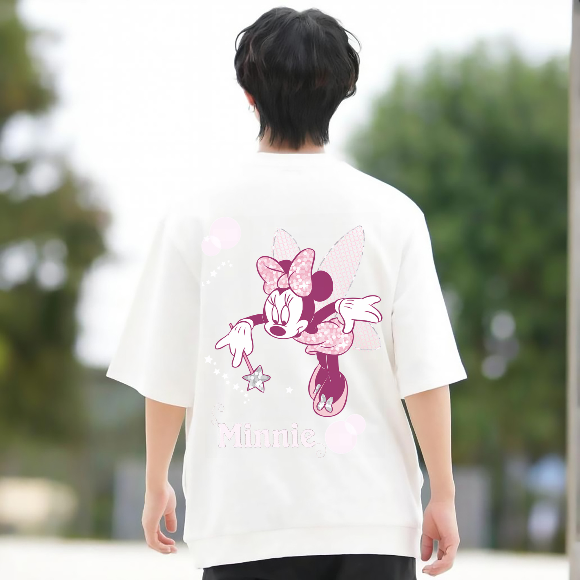 ミッキーマウス Mickey Mouse 綿100％ メンズ半袖Tシャツ（バックプリント） 通気性