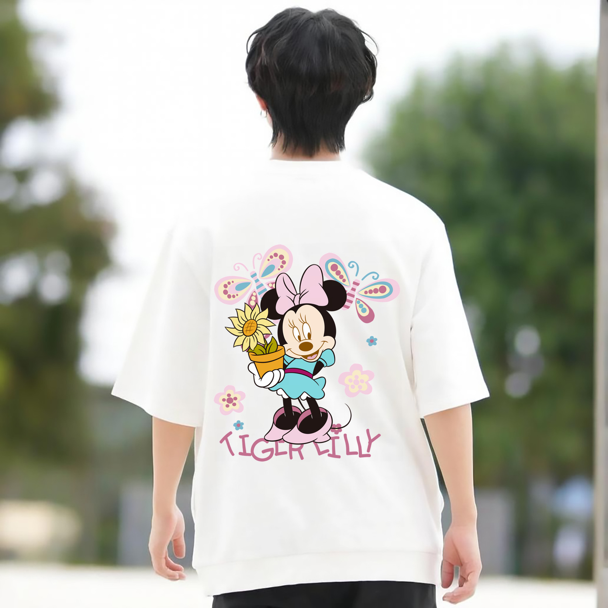 ミッキーマウス Mickey Mouse 綿100％ メンズ半袖Tシャツ（バックプリント） 通気性