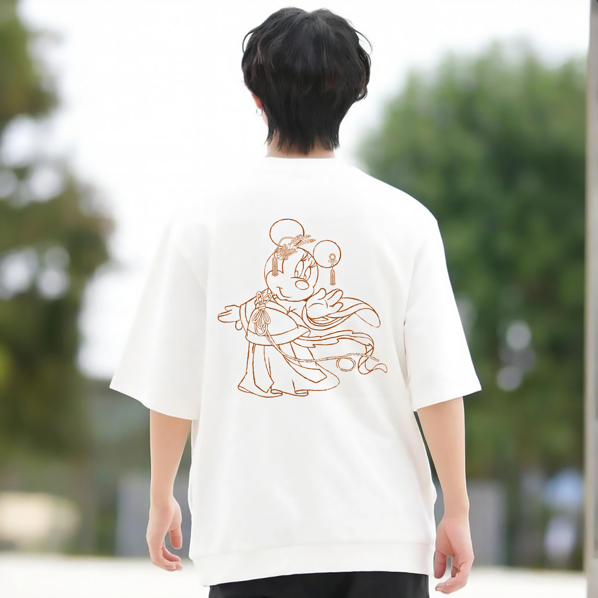 ミッキーマウス Mickey Mouse 綿100％ メンズ半袖Tシャツ（バックプリント） 通気性