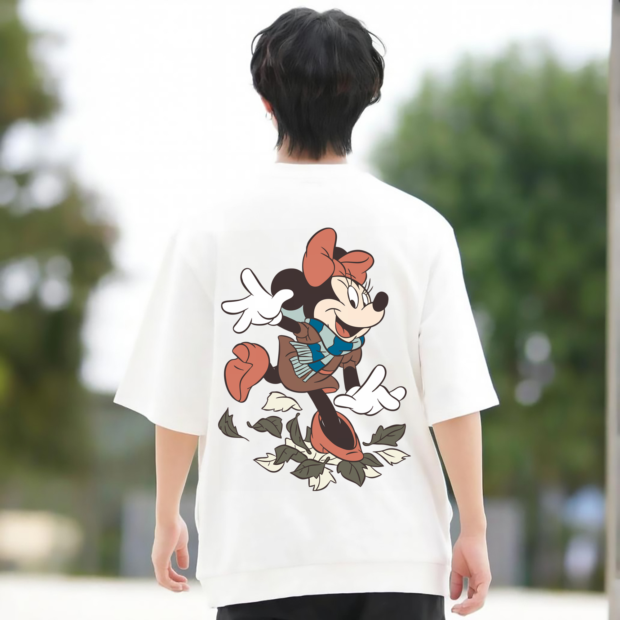 ミッキーマウス Mickey Mouse 綿100％ メンズ半袖Tシャツ（バックプリント） 通気性