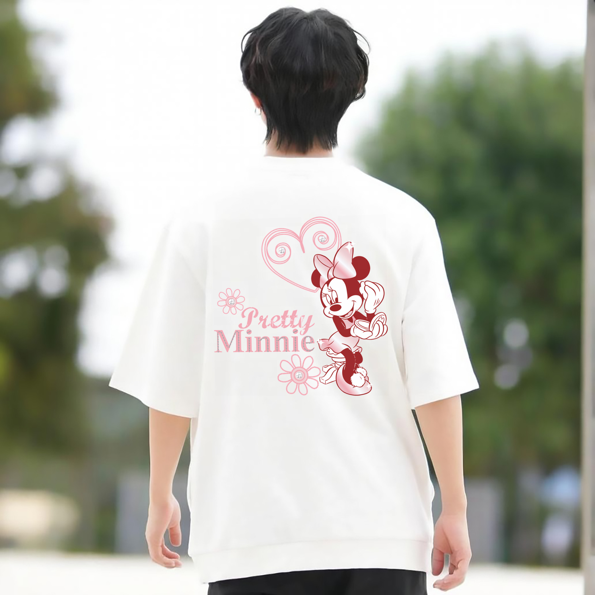 ミッキーマウス Mickey Mouse 綿100％ メンズ半袖Tシャツ（バックプリント） 通気性