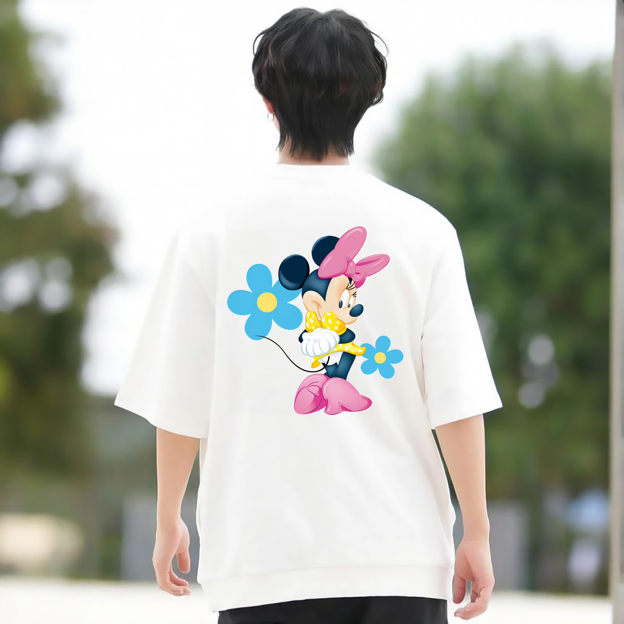 ミッキーマウス Mickey Mouse 綿100％ メンズ半袖Tシャツ（バックプリント） 通気性
