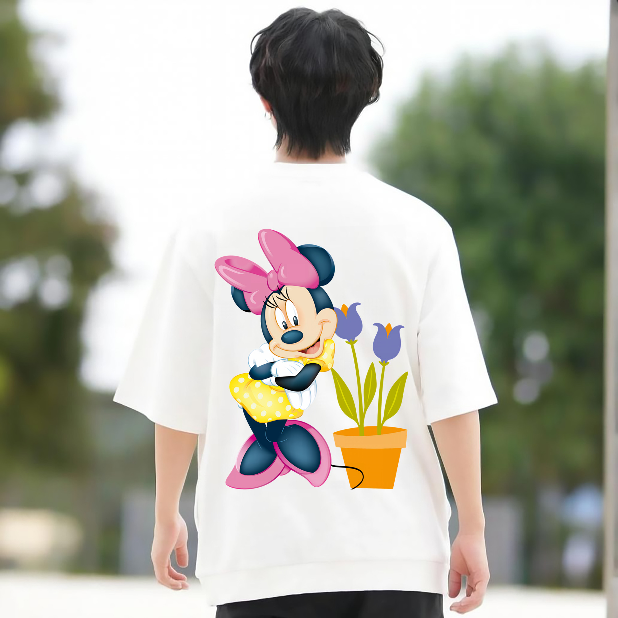 ミッキーマウス Mickey Mouse 綿100％ メンズ半袖Tシャツ（バックプリント） 通気性