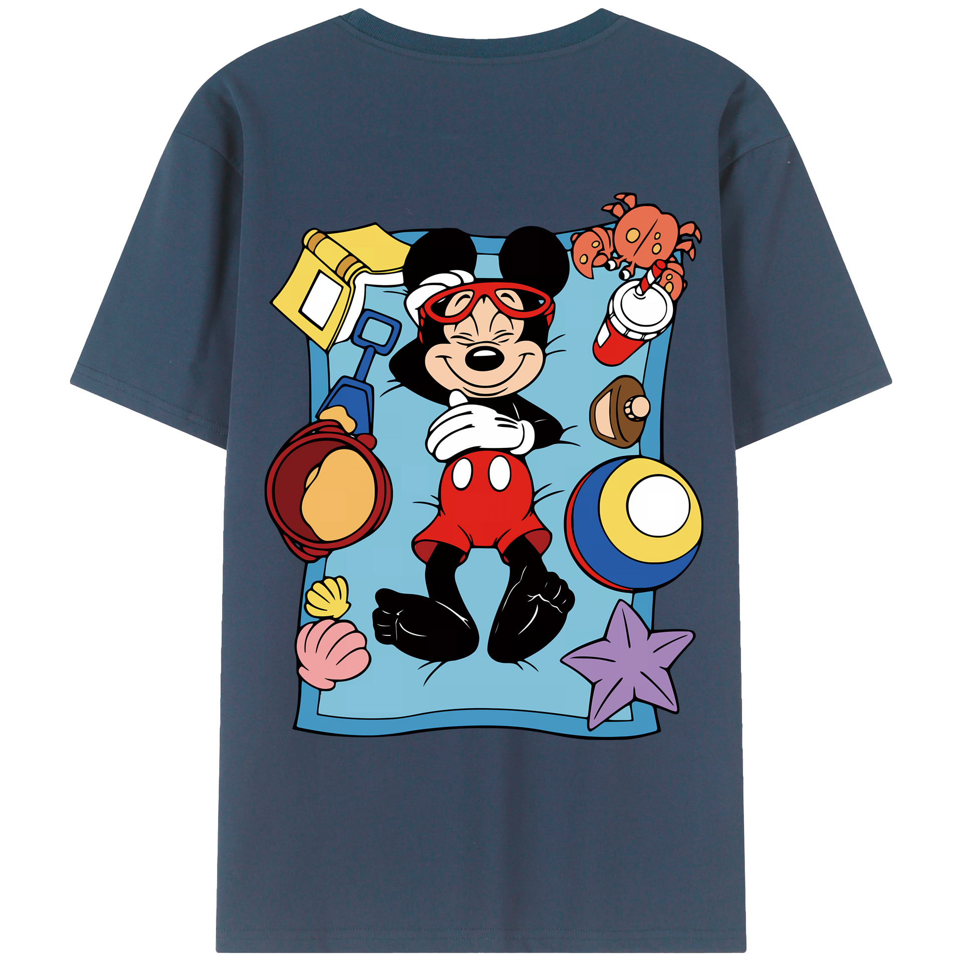 （画像用） ミッキーマウス Mickey Mouse 綿100％ メンズ半袖Tシャツ（バックプリント） 通気性