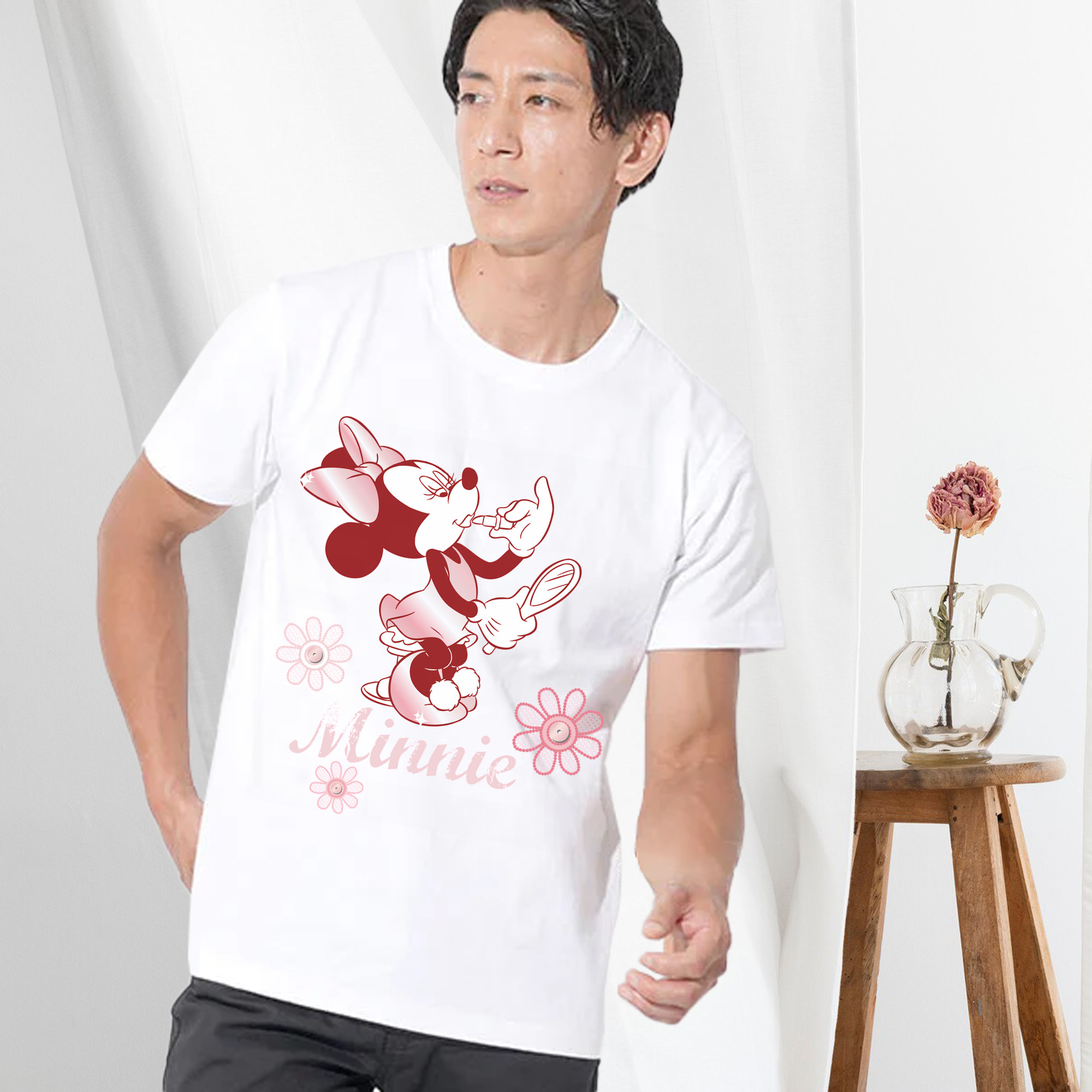 ミッキーマウス Mickey Mouse 綿100％ メンズ半袖Tシャツ｜肌触りやわらか＆通気性