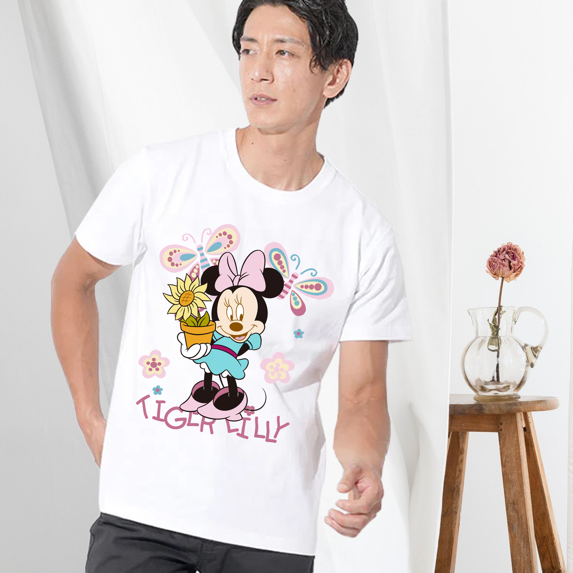 ミッキーマウス Mickey Mouse 綿100％ メンズ半袖Tシャツ｜肌触りやわらか＆通気性