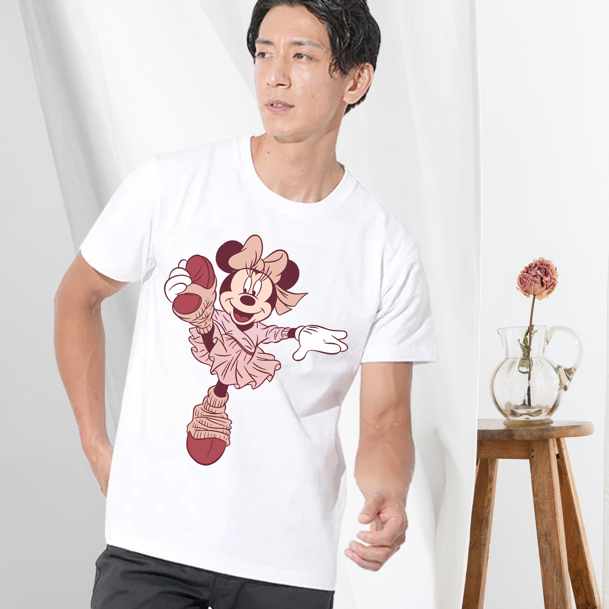 ミッキーマウス Mickey Mouse 綿100％ メンズ半袖Tシャツ｜肌触りやわらか＆通気性