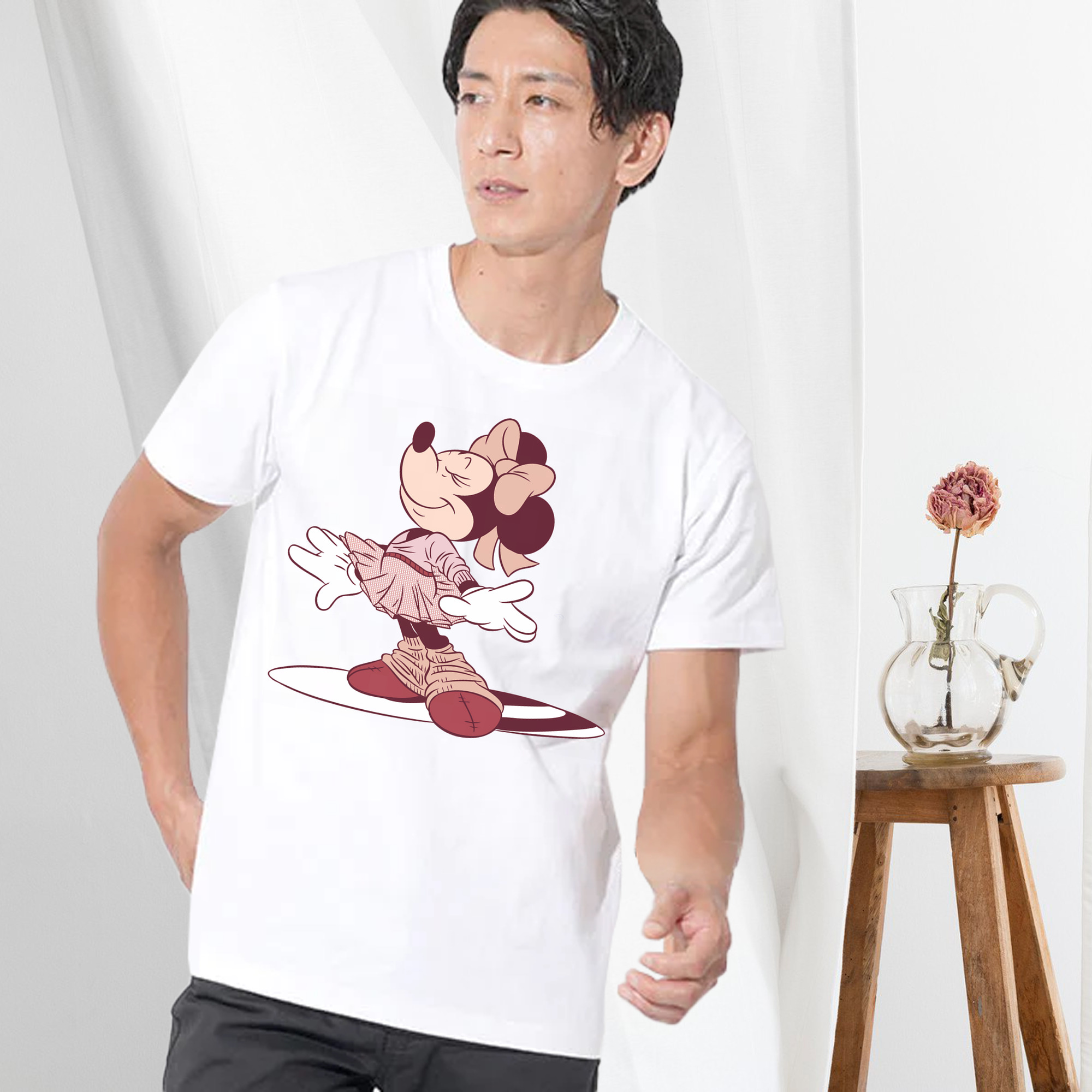 ミッキーマウス Mickey Mouse 綿100％ メンズ半袖Tシャツ｜肌触りやわらか＆通気性