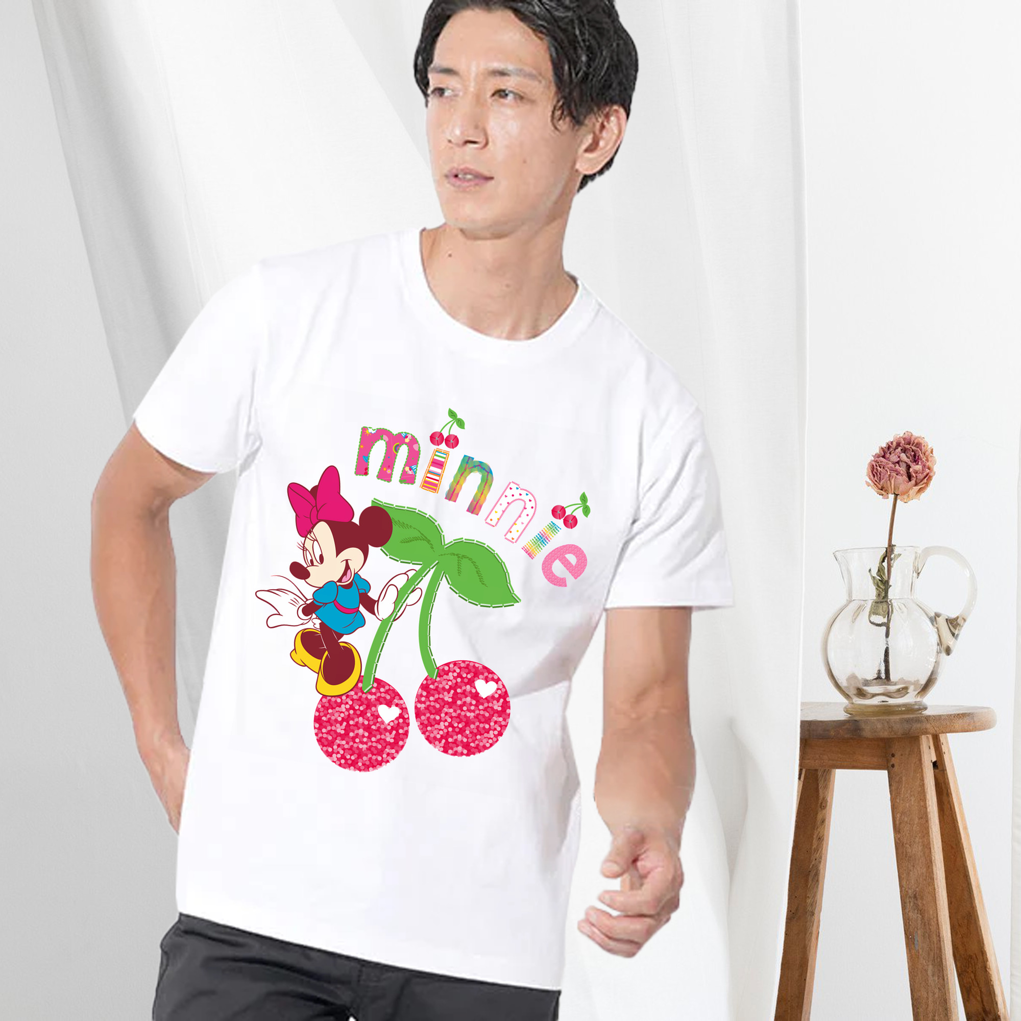 ミッキーマウス Mickey Mouse 綿100％ メンズ半袖Tシャツ｜肌触りやわらか＆通気性
