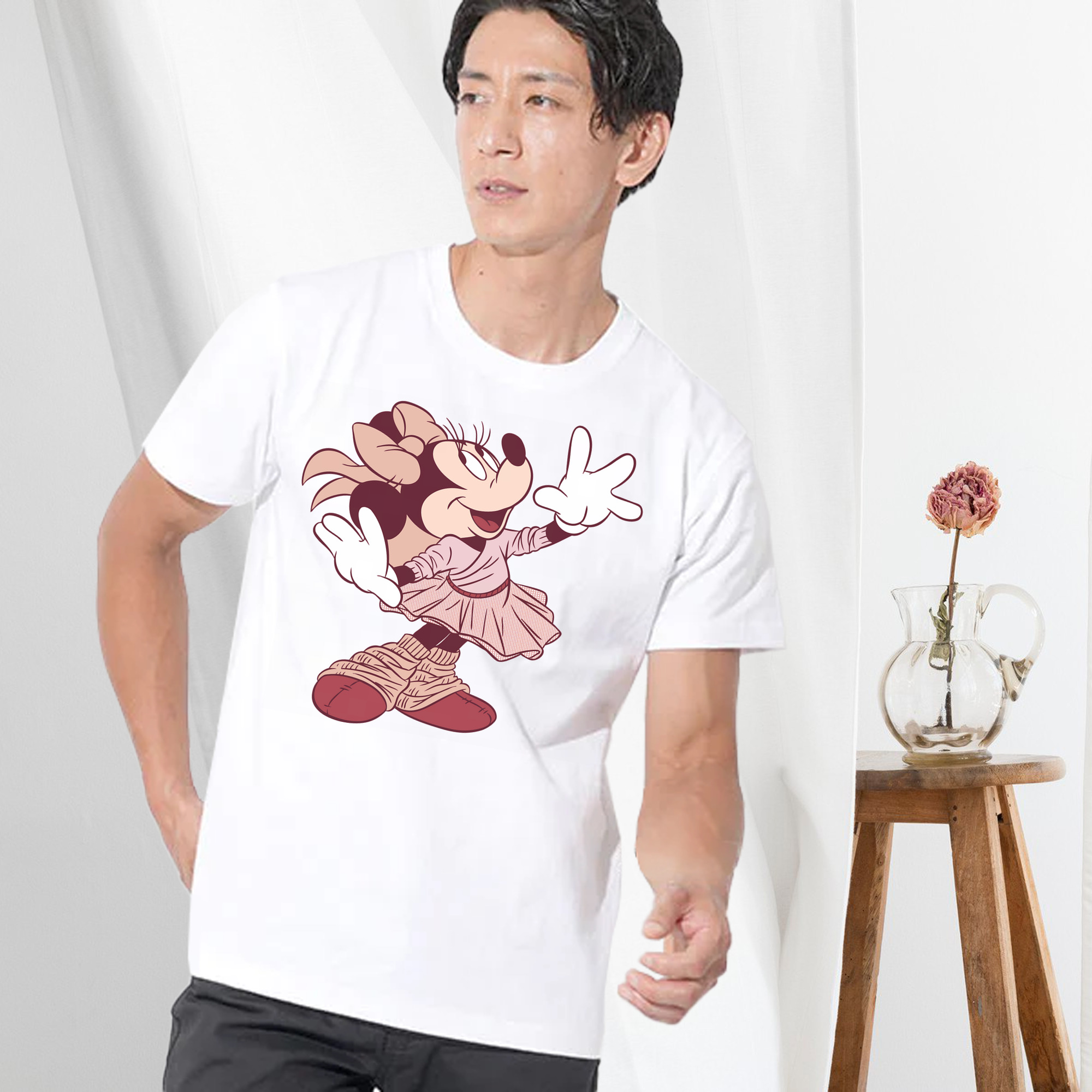 ミッキーマウス Mickey Mouse 綿100％ メンズ半袖Tシャツ｜肌触りやわらか＆通気性