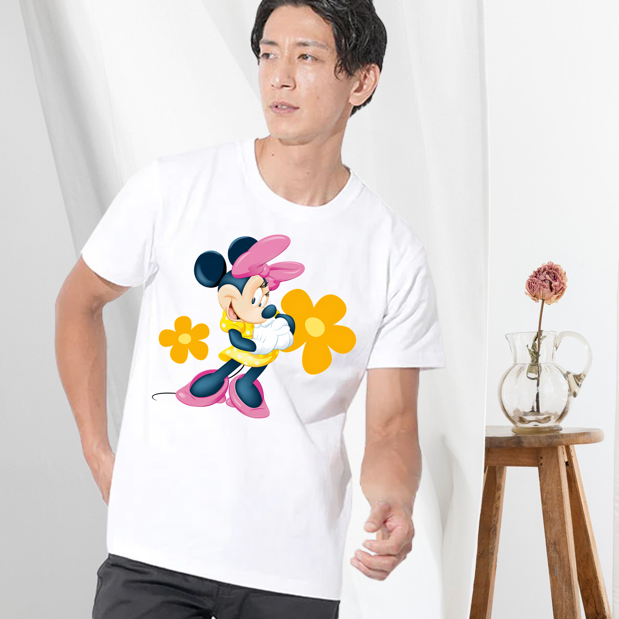 ミッキーマウス Mickey Mouse 綿100％ メンズ半袖Tシャツ｜肌触りやわらか＆通気性