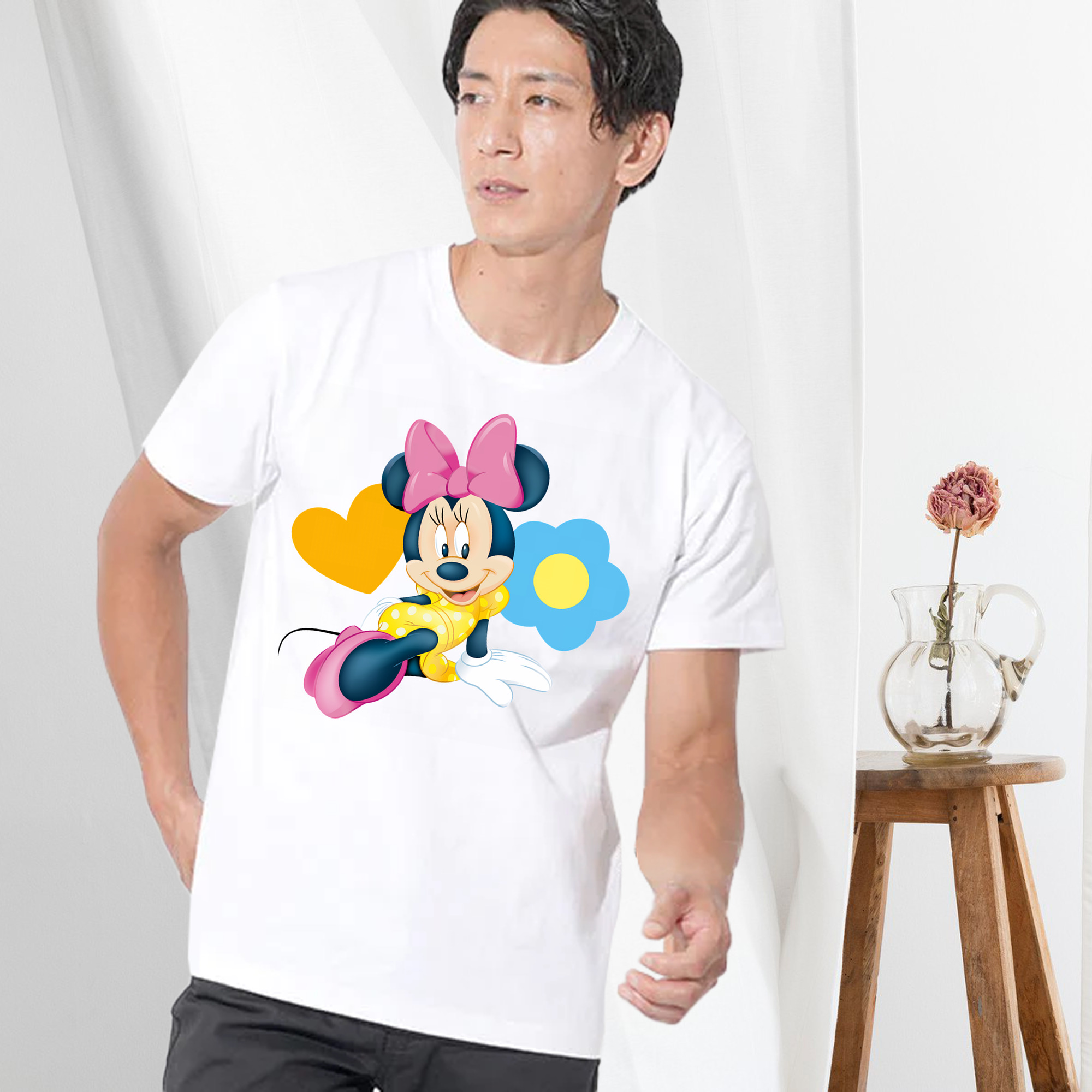 ミッキーマウス Mickey Mouse 綿100％ メンズ半袖Tシャツ｜肌触りやわらか＆通気性