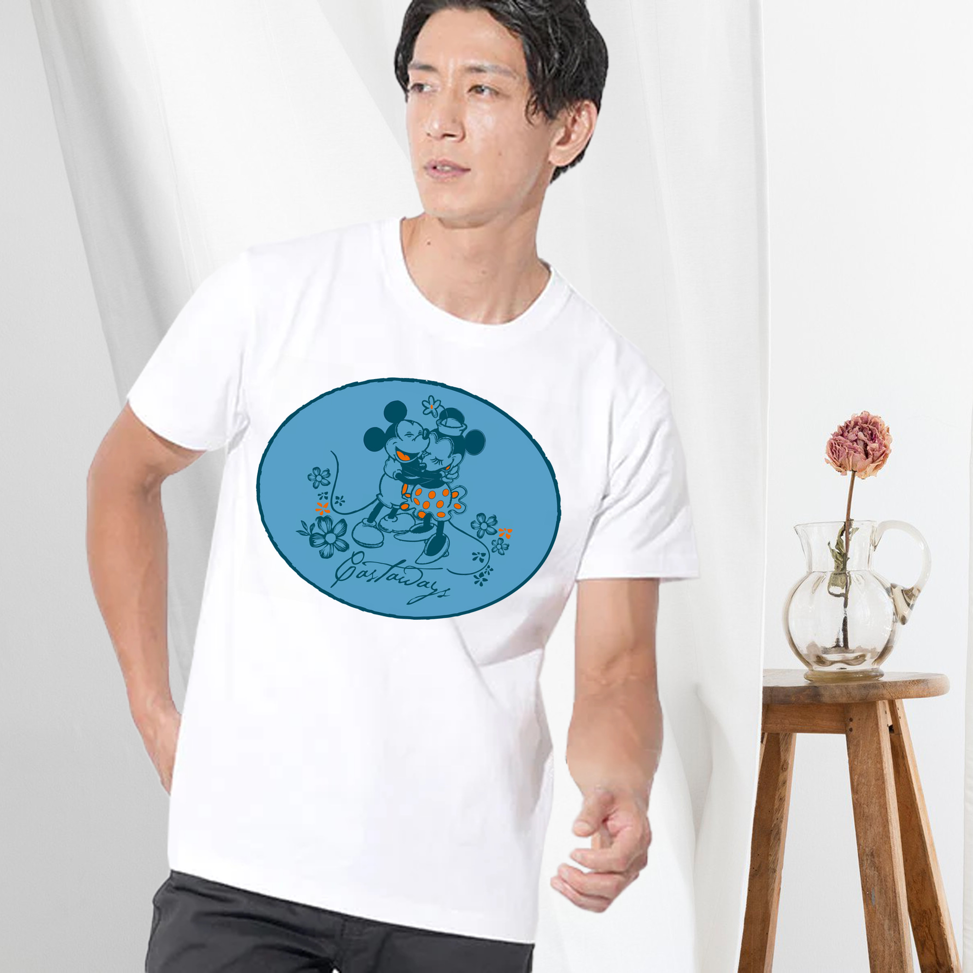 ミッキーマウス Mickey Mouse 綿100％ メンズ半袖Tシャツ｜肌触りやわらか＆通気性