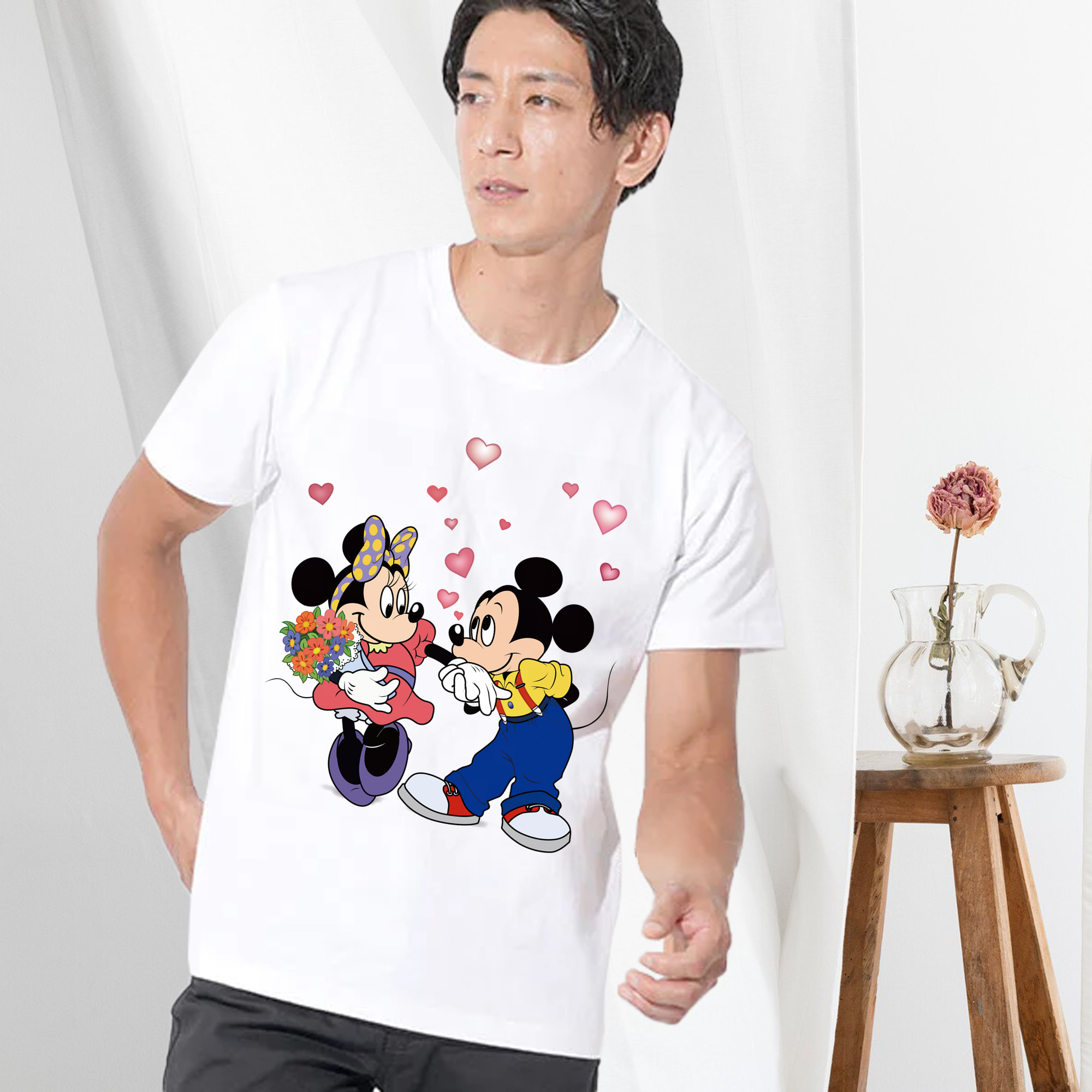 ミッキーマウス Mickey Mouse 綿100％ メンズ半袖Tシャツ｜肌触りやわらか＆通気性