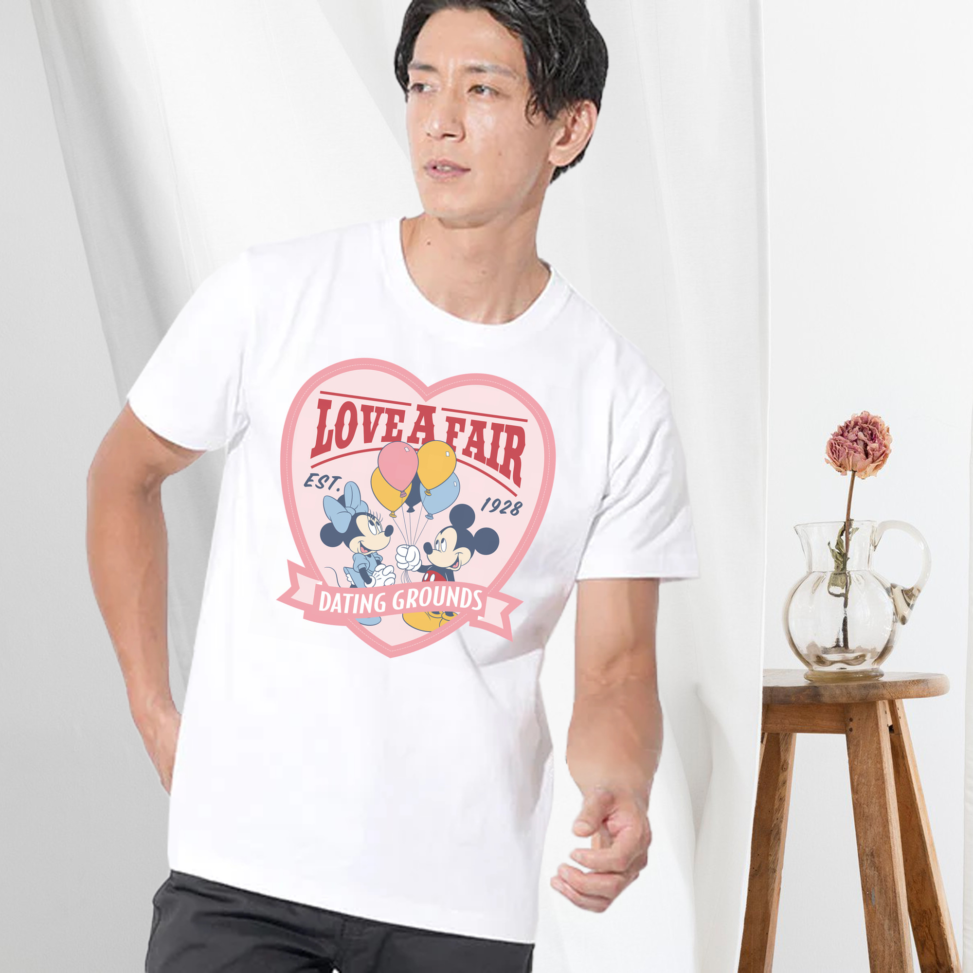 ミッキーマウス Mickey Mouse 綿100％ メンズ半袖Tシャツ｜肌触りやわらか＆通気性