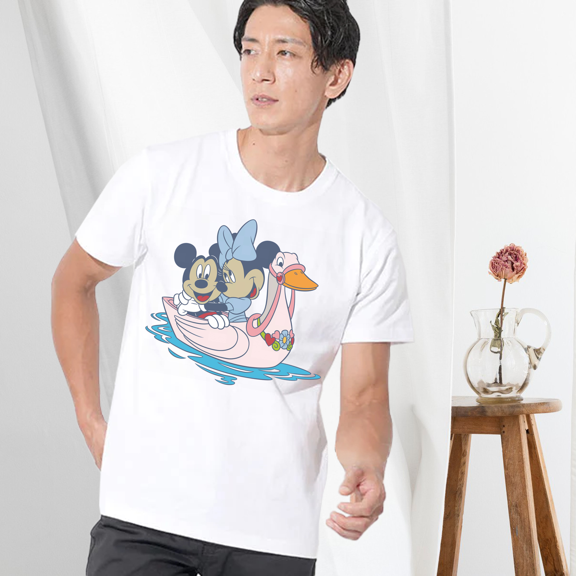 ミッキーマウス Mickey Mouse 綿100％ メンズ半袖Tシャツ｜肌触りやわらか＆通気性