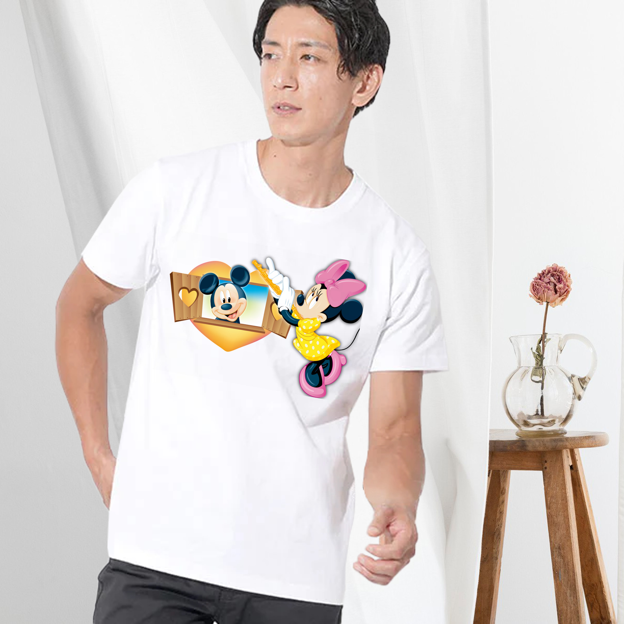 ミッキーマウス Mickey Mouse 綿100％ メンズ半袖Tシャツ｜肌触りやわらか＆通気性