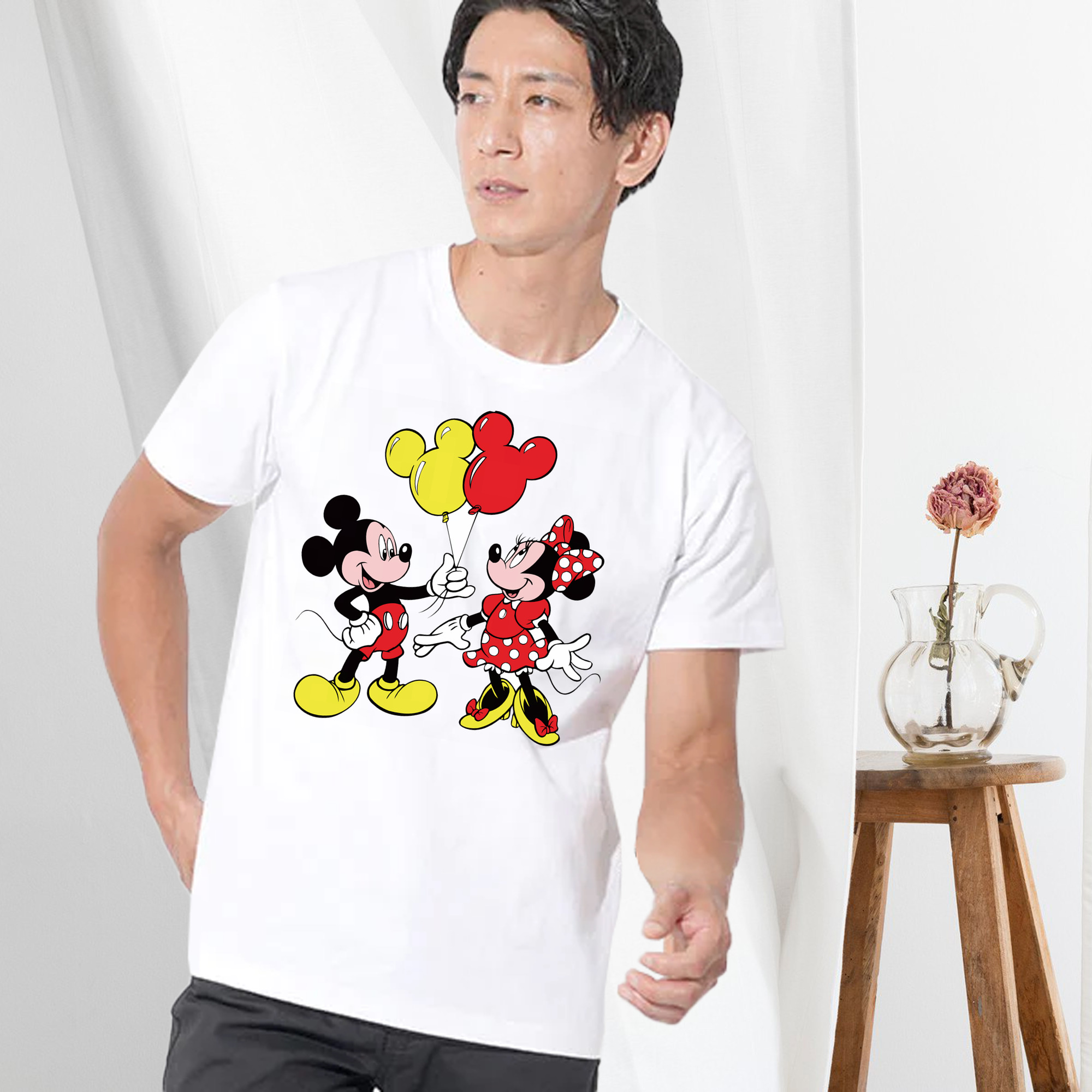 ミッキーマウス Mickey Mouse 綿100％ メンズ半袖Tシャツ｜肌触りやわらか＆通気性