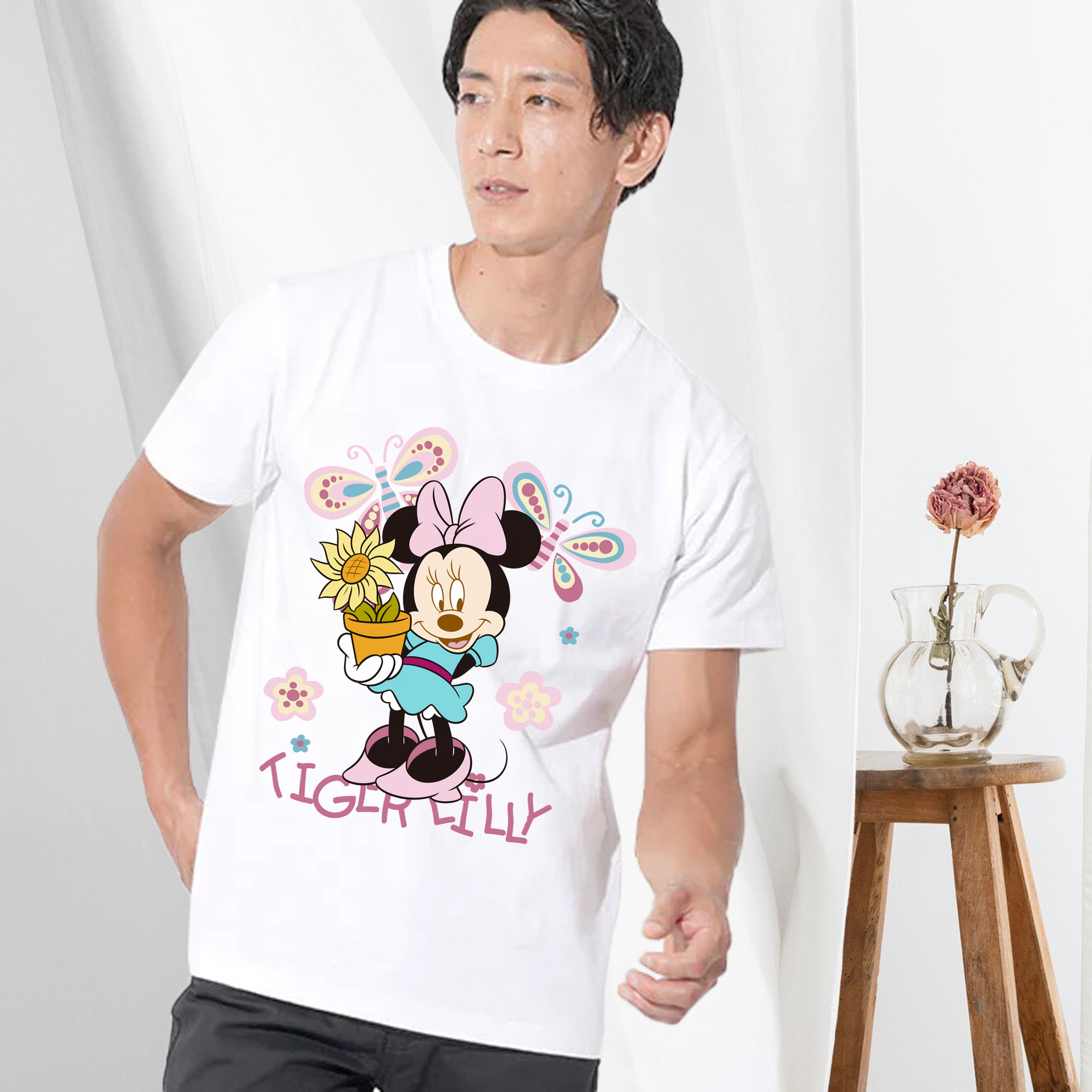 ミッキーマウス Mickey Mouse 綿100％ メンズ半袖Tシャツ｜肌触りやわらか＆通気性