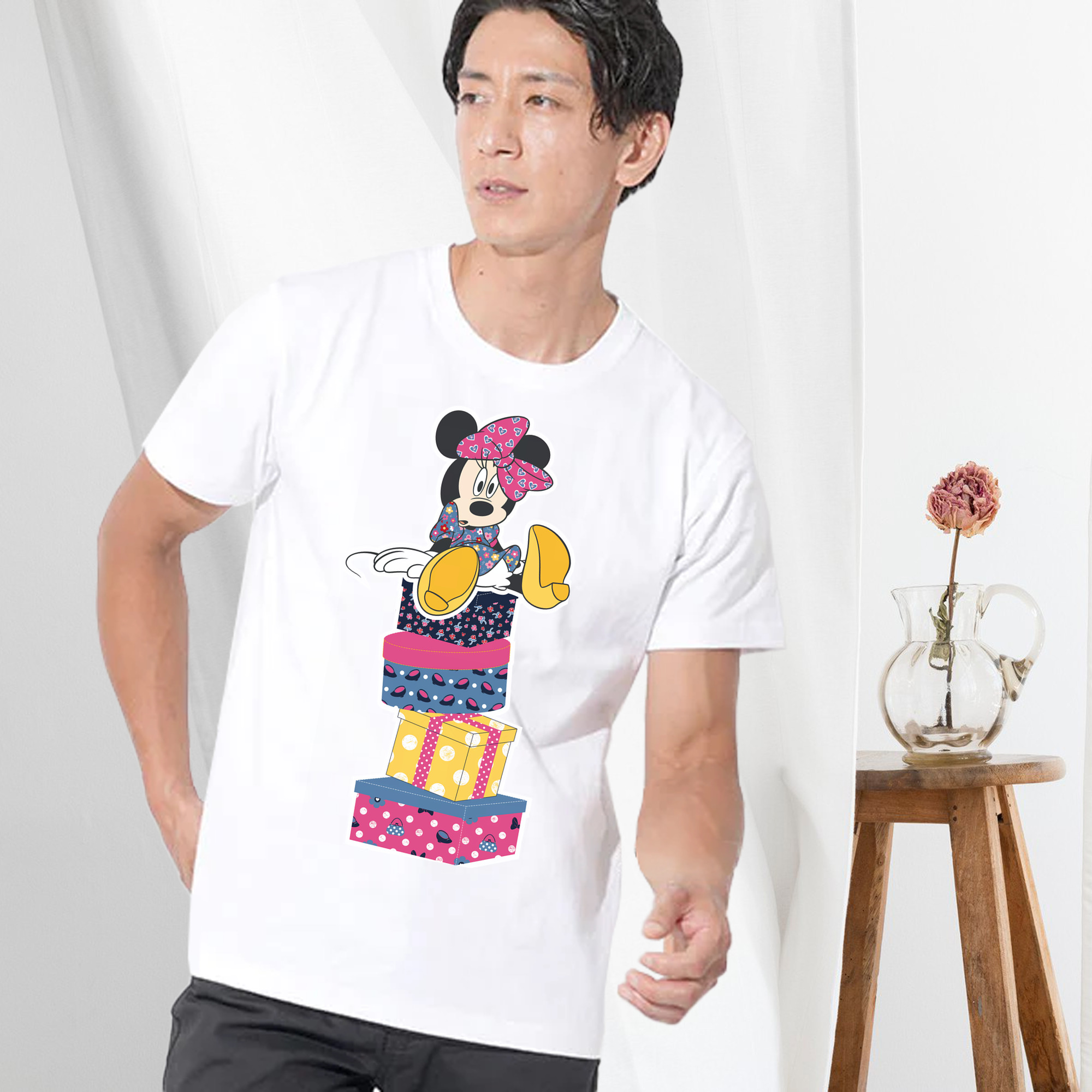 ミッキーマウス Mickey Mouse 綿100％ メンズ半袖Tシャツ｜肌触りやわらか＆通気性