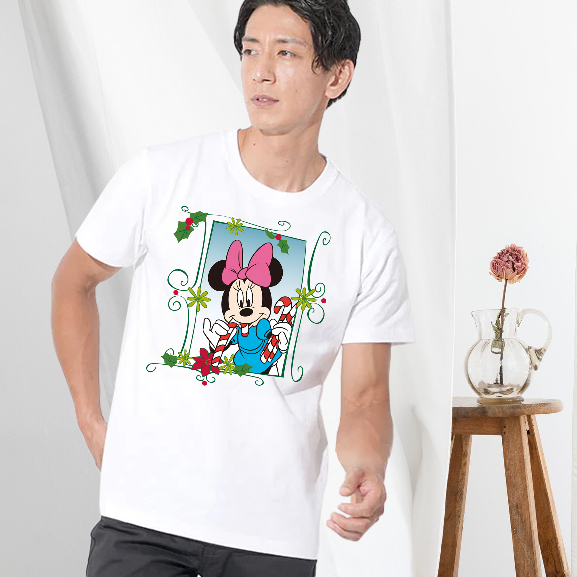ミッキーマウス Mickey Mouse 綿100％ メンズ半袖Tシャツ｜肌触りやわらか＆通気性