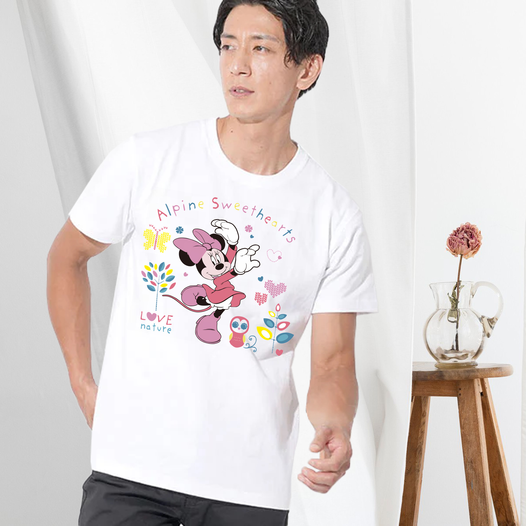 ミッキーマウス Mickey Mouse 綿100％ メンズ半袖Tシャツ｜肌触りやわらか＆通気性