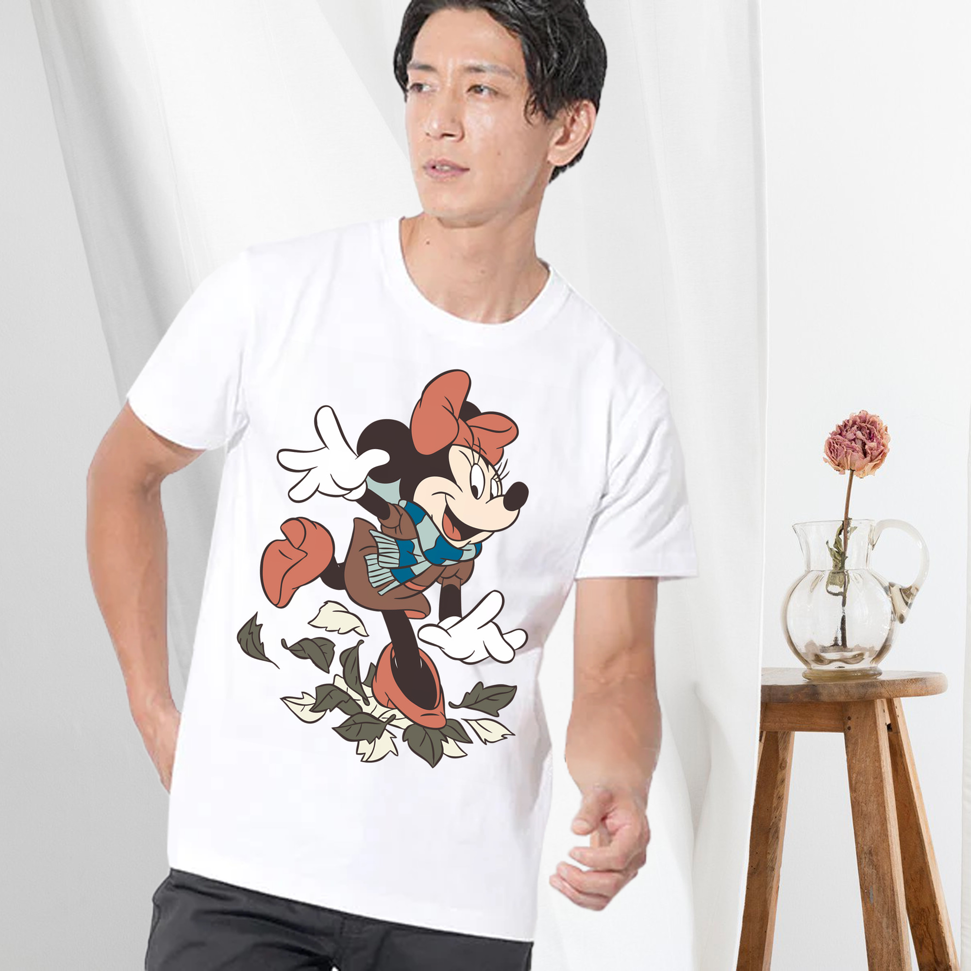 ミッキーマウス Mickey Mouse 綿100％ メンズ半袖Tシャツ｜肌触りやわらか＆通気性
