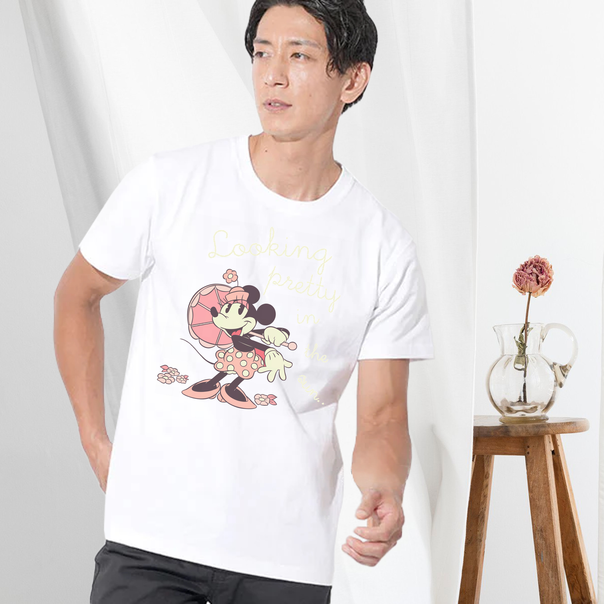 ミッキーマウス Mickey Mouse 綿100％ メンズ半袖Tシャツ｜肌触りやわらか＆通気性