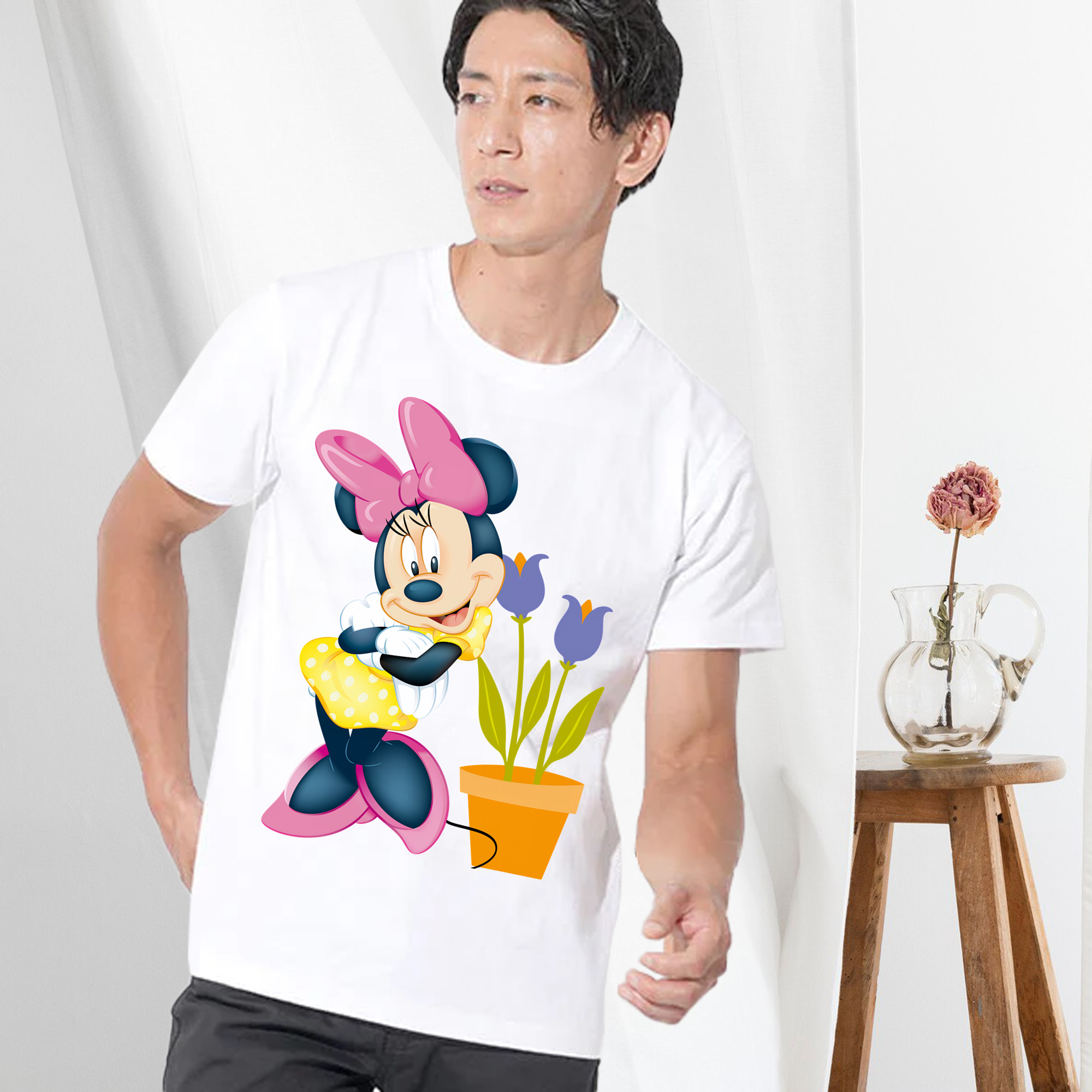 ミッキーマウス Mickey Mouse 綿100％ メンズ半袖Tシャツ｜肌触りやわらか＆通気性