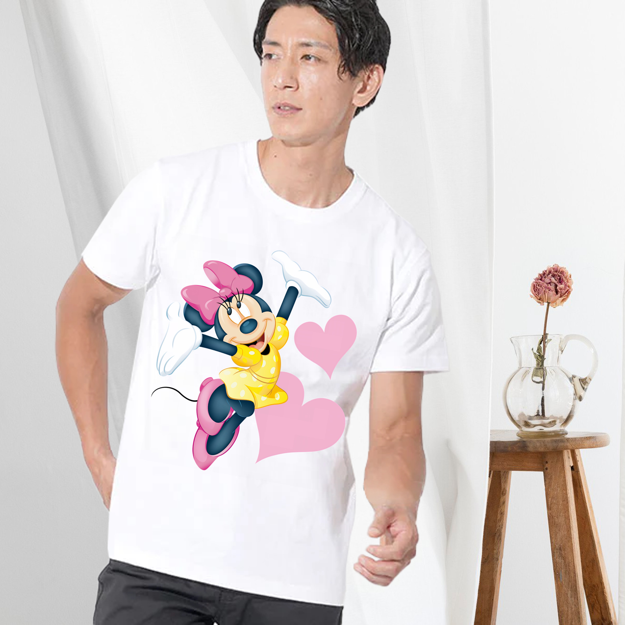 ミッキーマウス Mickey Mouse 綿100％ メンズ半袖Tシャツ｜肌触りやわらか＆通気性