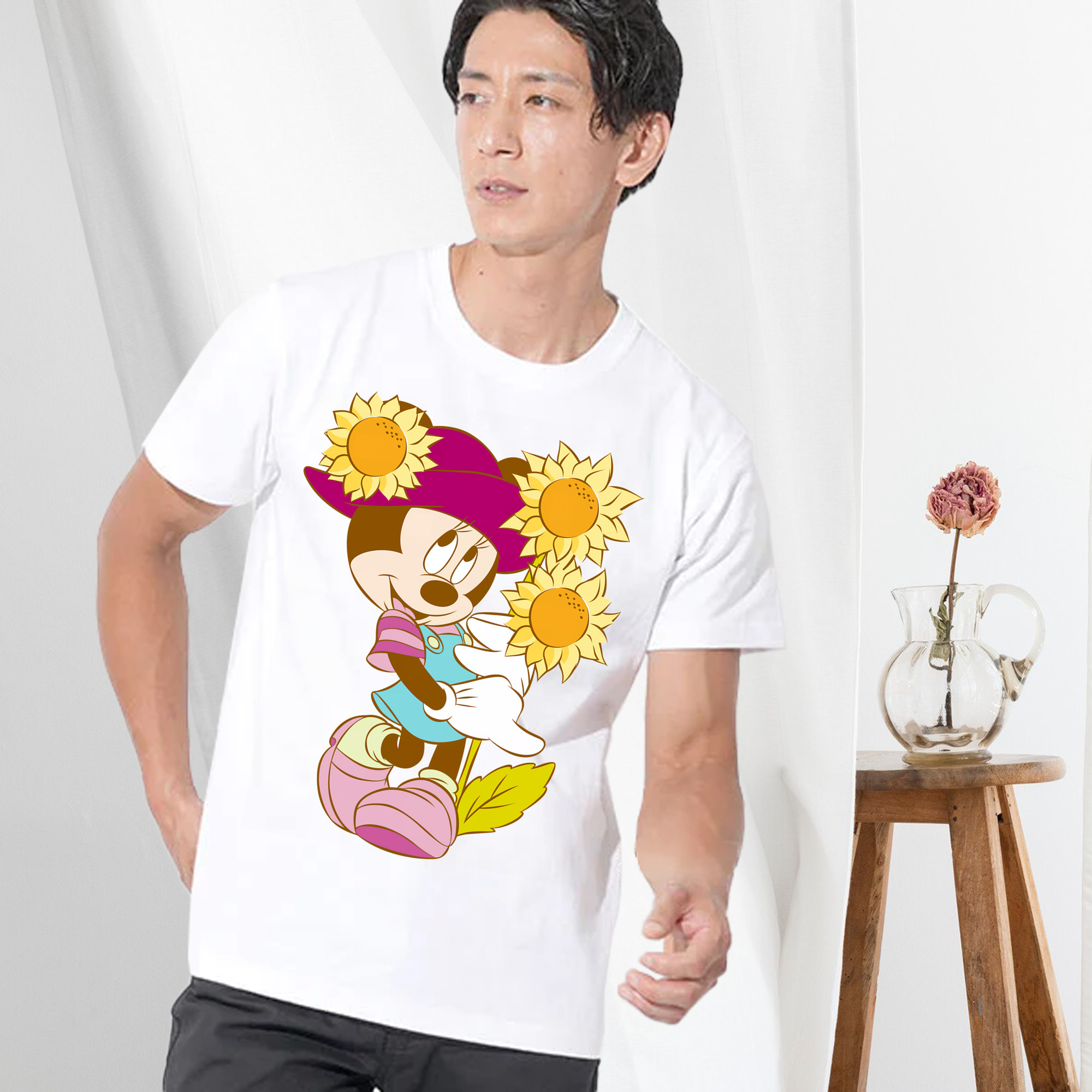 ミッキーマウス Mickey Mouse 綿100％ メンズ半袖Tシャツ｜肌触りやわらか＆通気性
