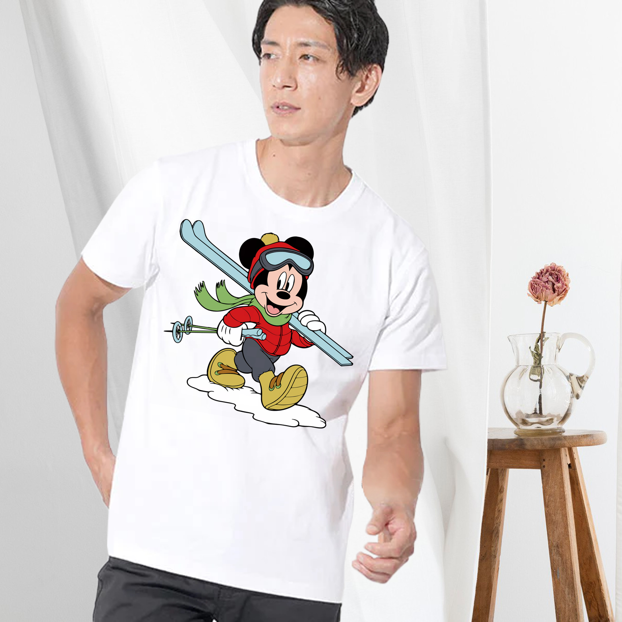 ミッキーマウス Mickey Mouse 綿100％ メンズ半袖Tシャツ｜肌触りやわらか＆通気性