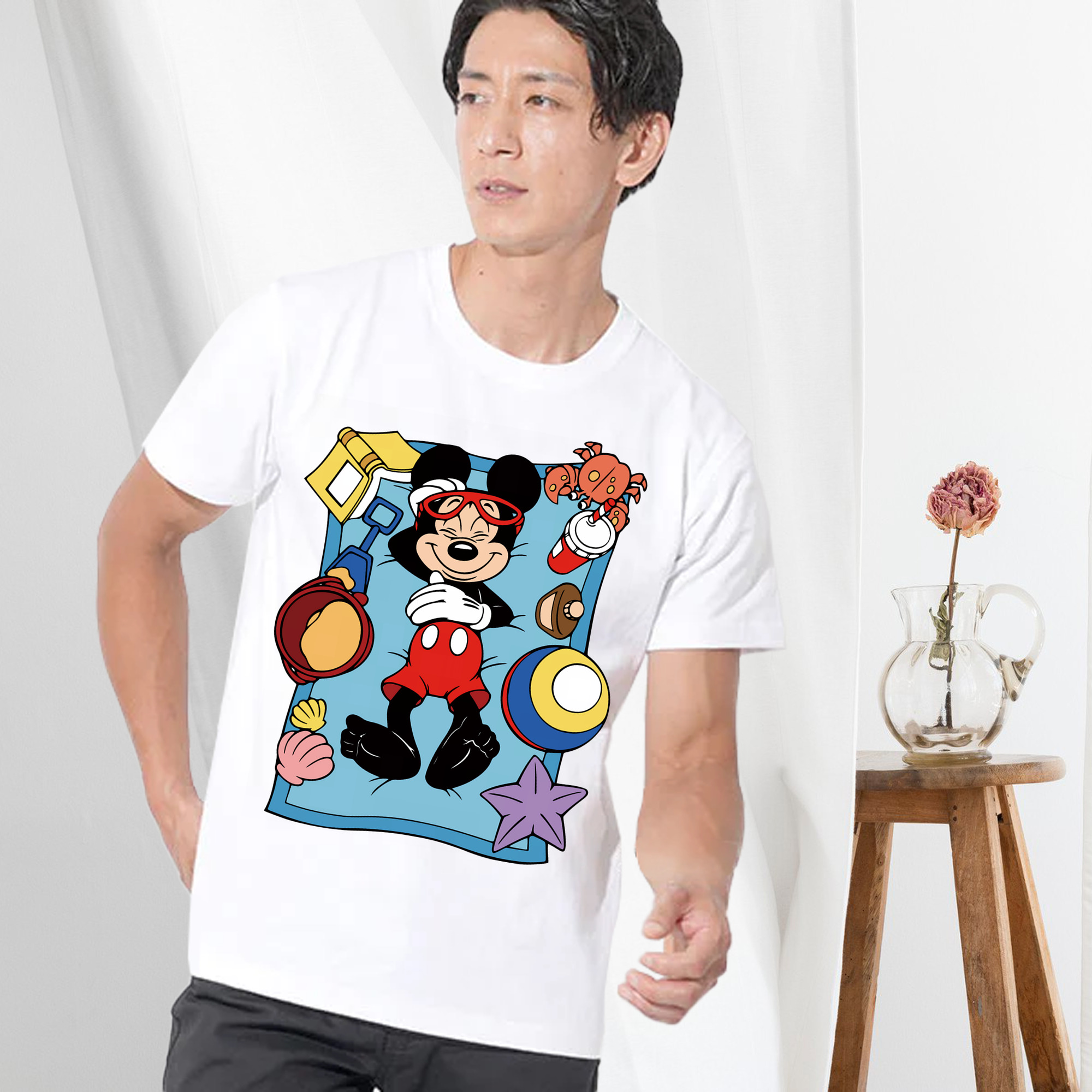 ミッキーマウス Mickey Mouse 綿100％ メンズ半袖Tシャツ｜肌触りやわらか＆通気性