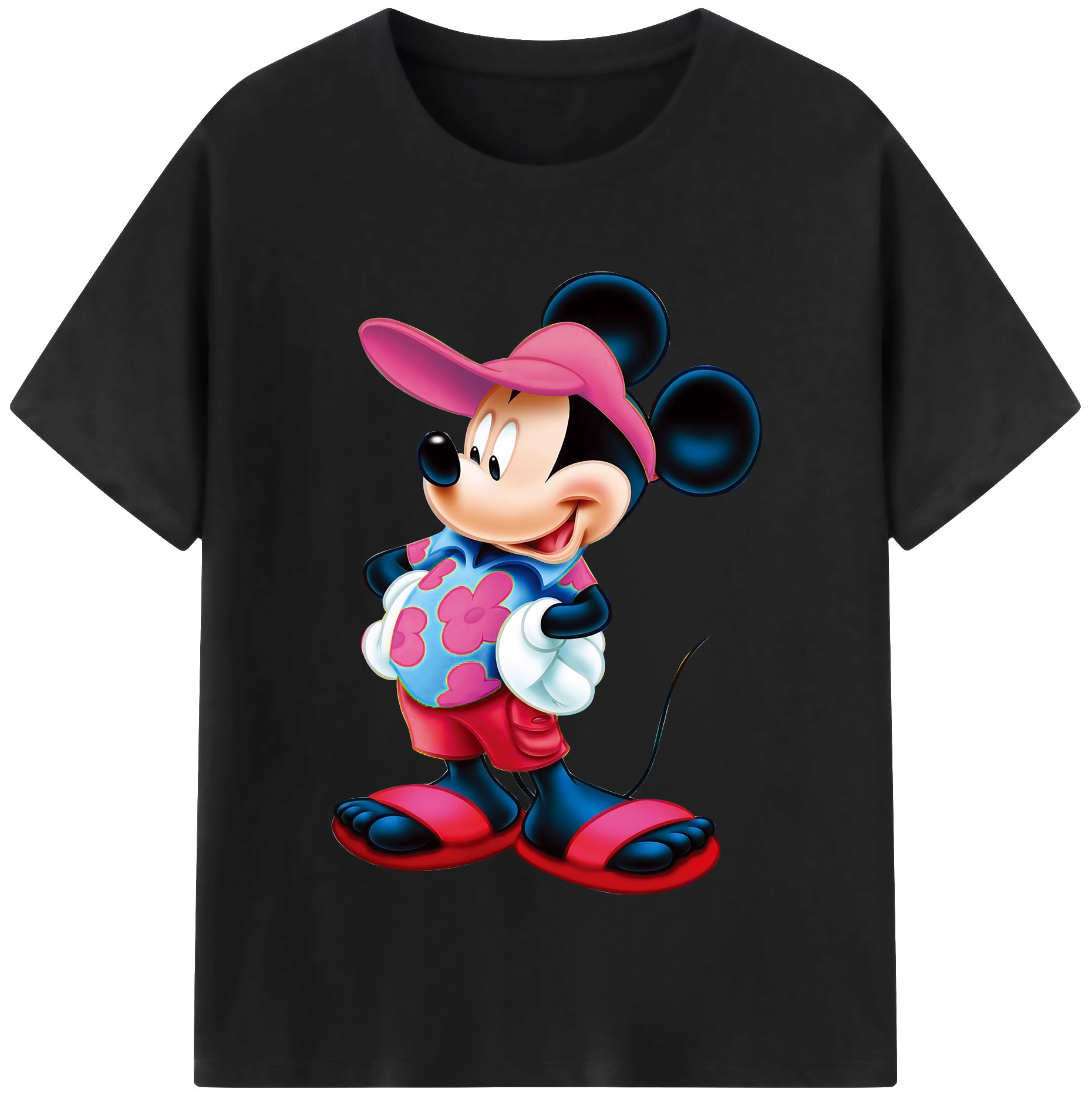 （画像用） ミッキーマウス Mickey Mouse レディースカジュアルプリントTシャツ（綿100％）