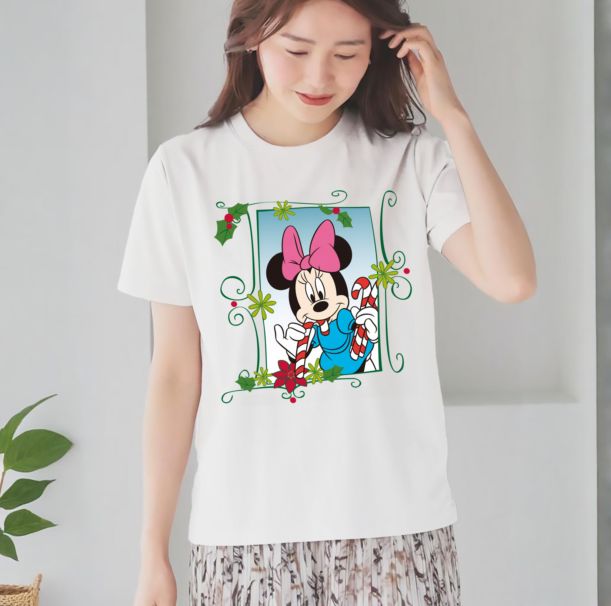 ミッキーマウス Mickey Mouse レディースカジュアルプリントTシャツ（綿100％）