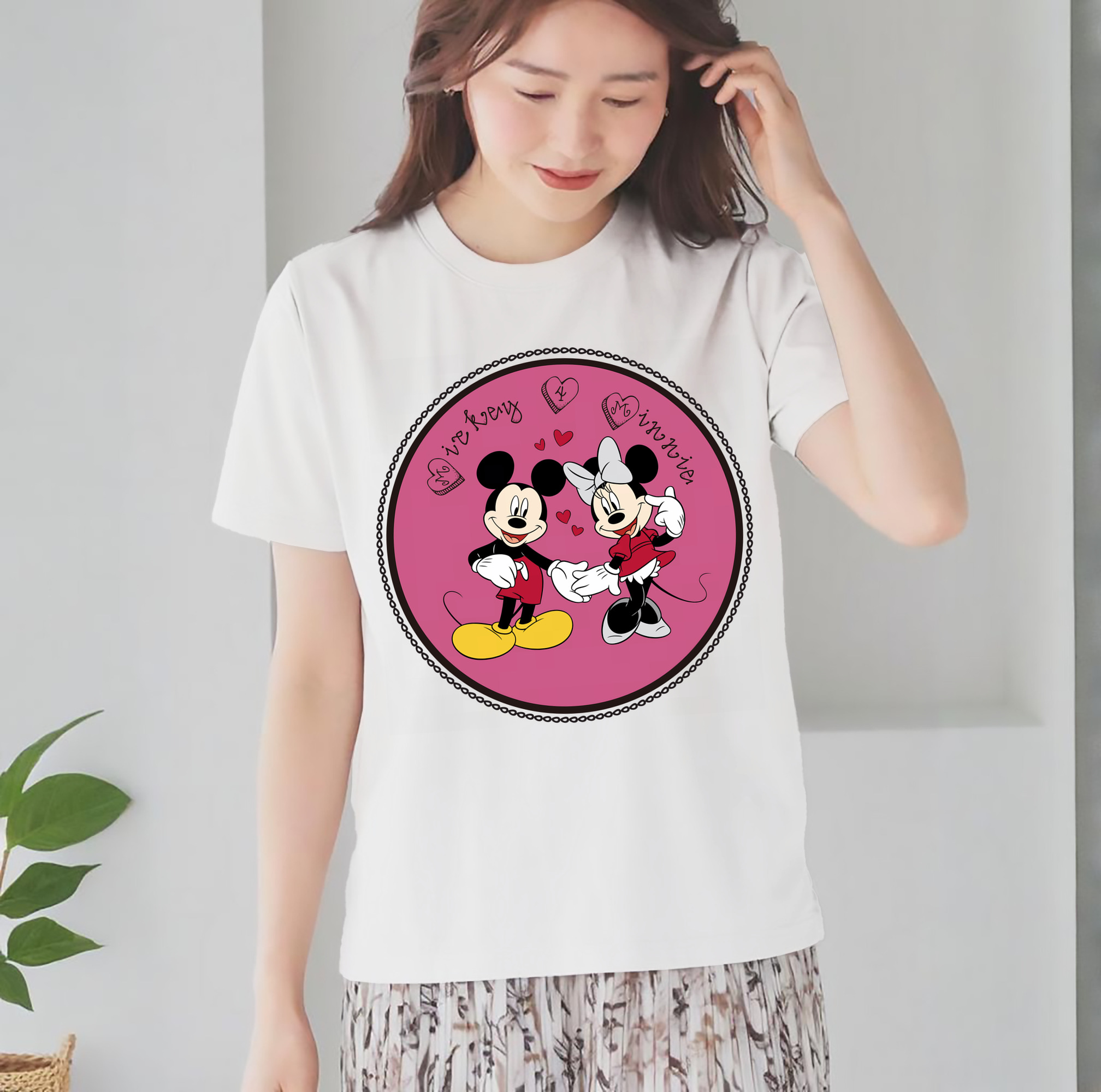 ミッキーマウス Mickey Mouse レディースカジュアルプリントTシャツ（綿100％）