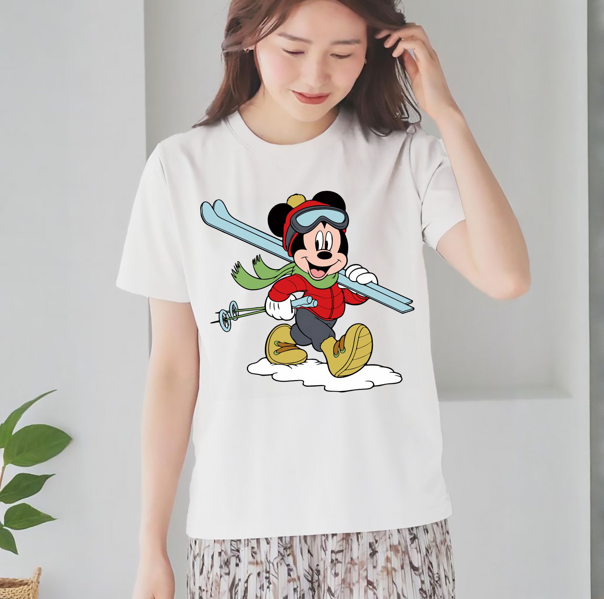 ミッキーマウス Mickey Mouse レディースカジュアルプリントTシャツ（綿100％）
