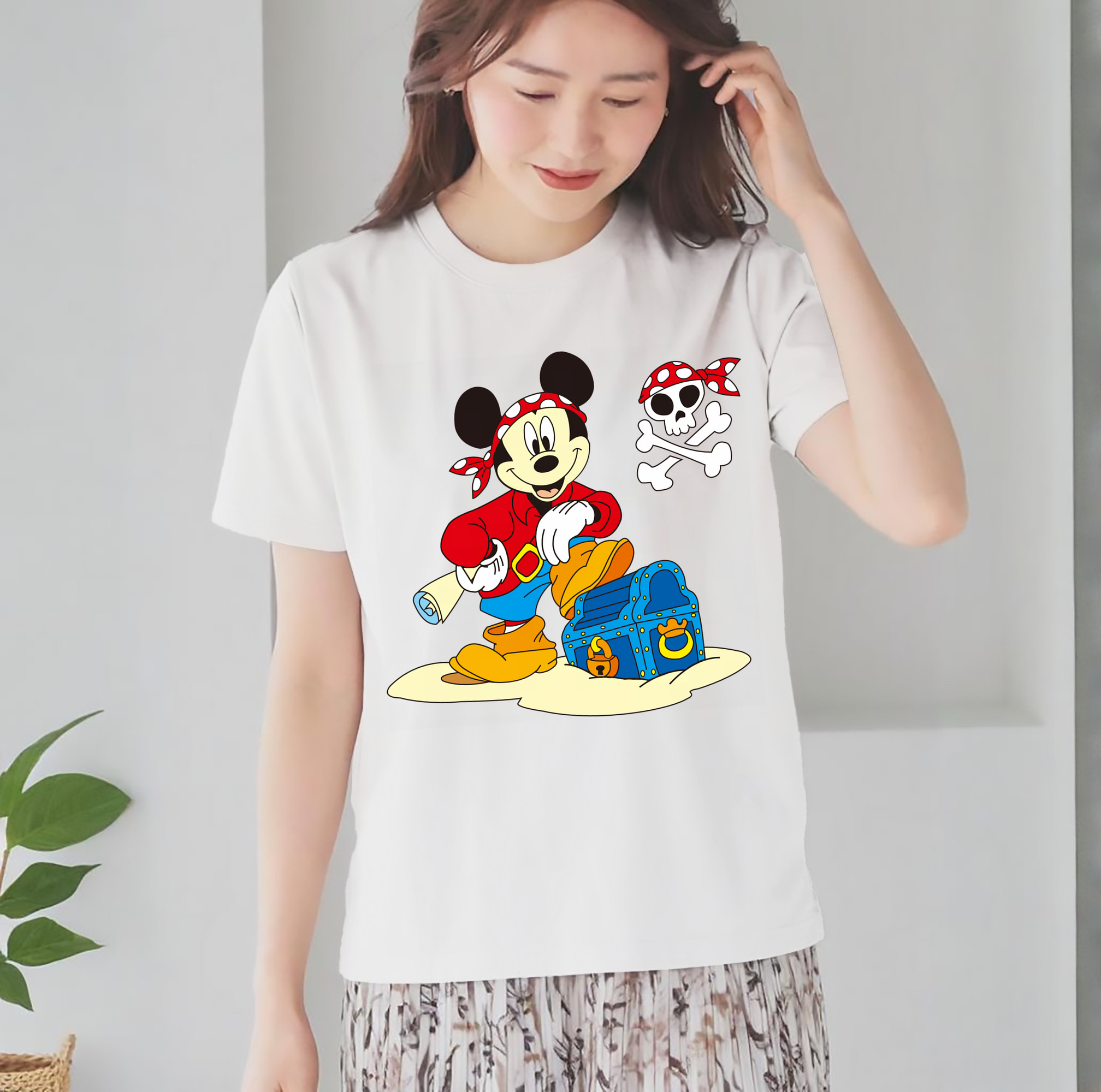 ミッキーマウス Mickey Mouse レディースカジュアルプリントTシャツ（綿100％）