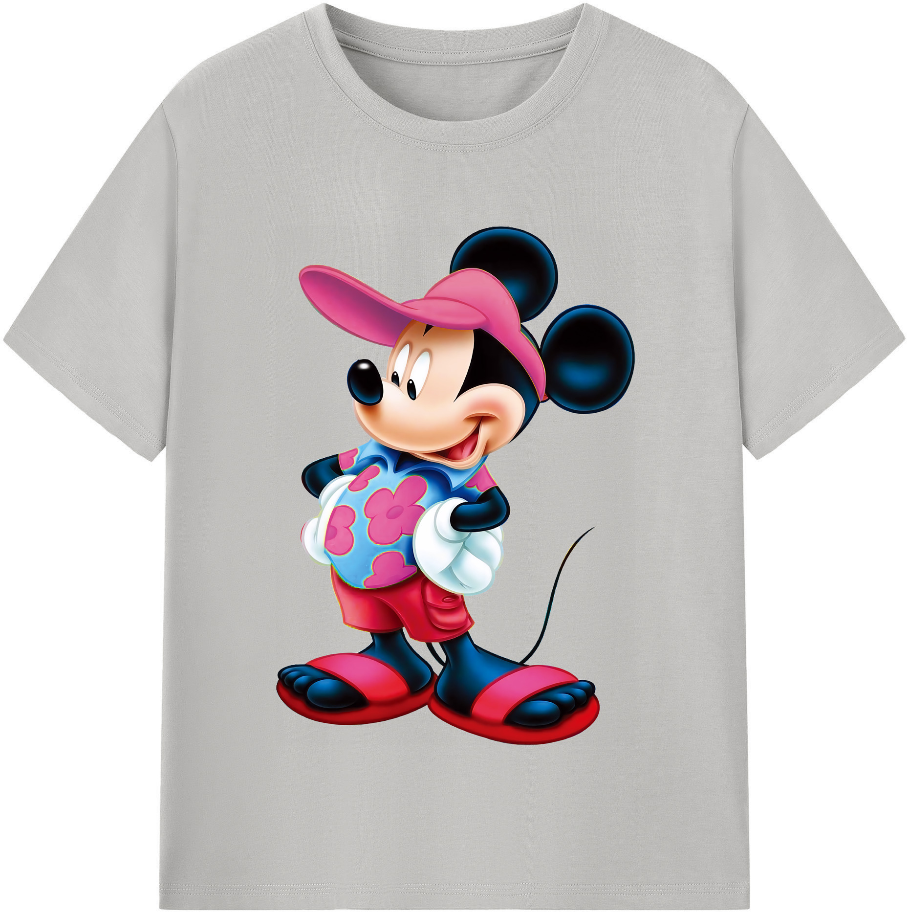 （画像用） ミッキーマウス Mickey Mouse レディースカジュアルプリントTシャツ（綿100％）