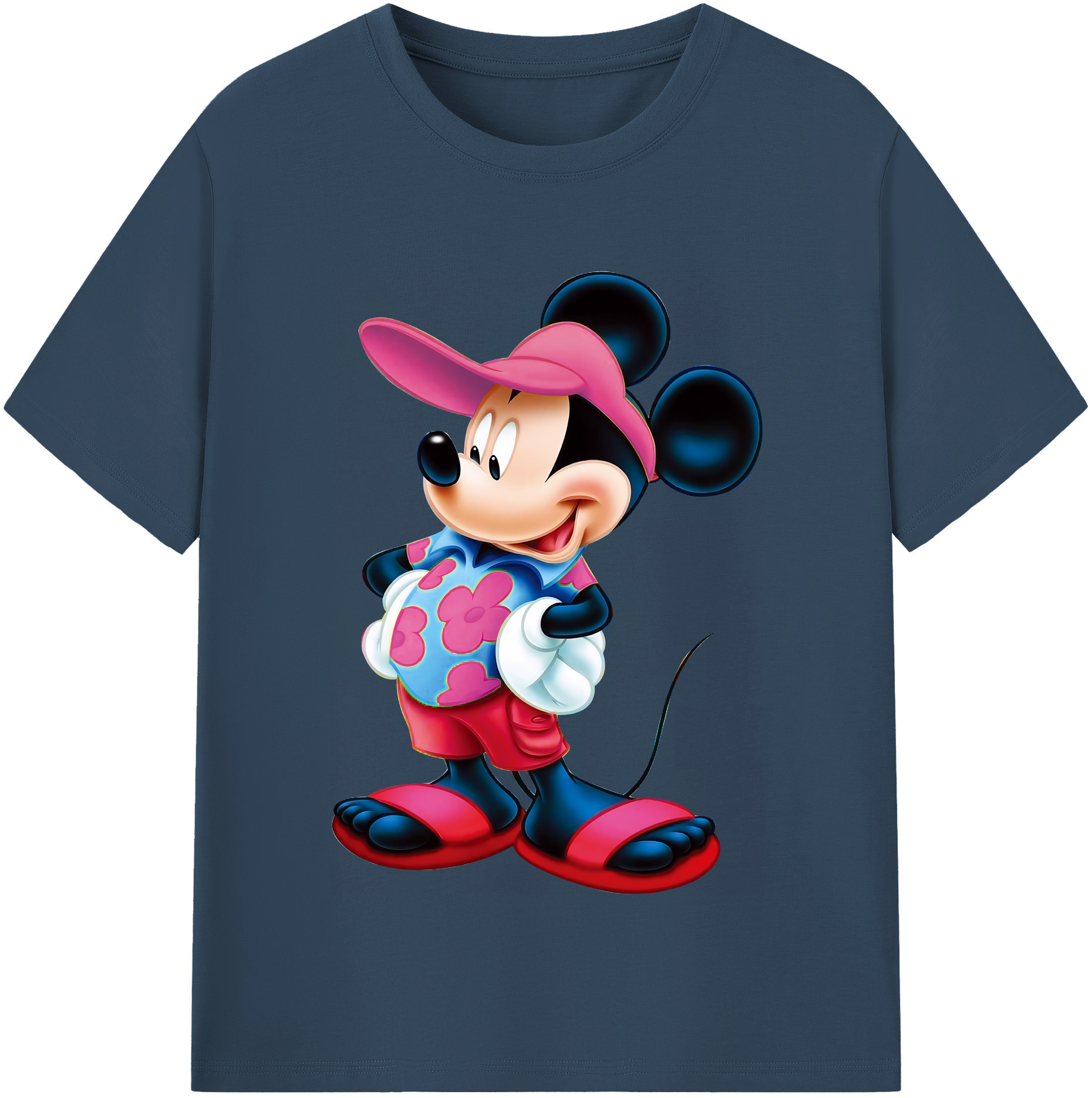 （画像用） ミッキーマウス Mickey Mouse レディースカジュアルプリントTシャツ（綿100％）