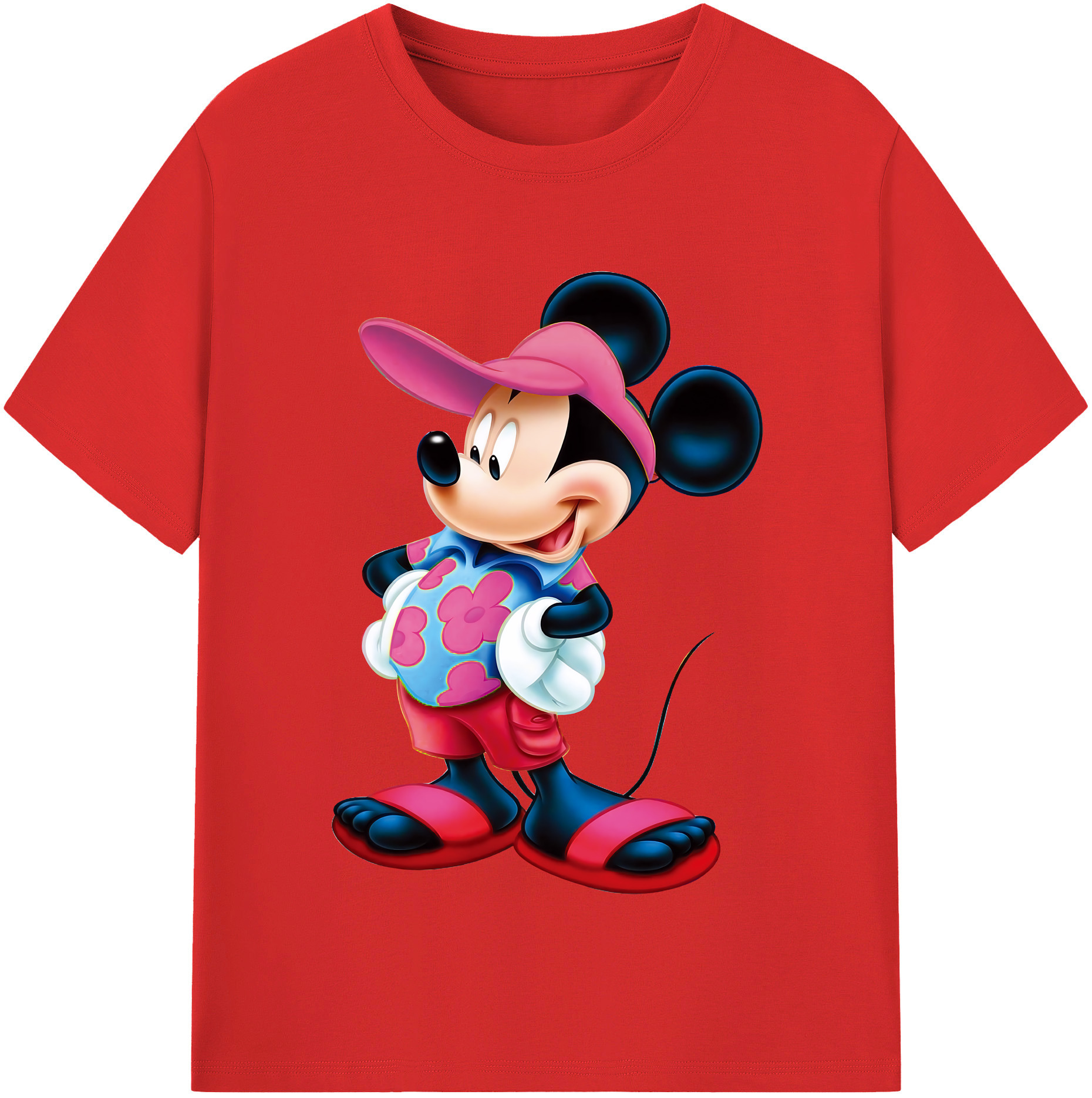（画像用） ミッキーマウス Mickey Mouse レディースカジュアルプリントTシャツ（綿100％）