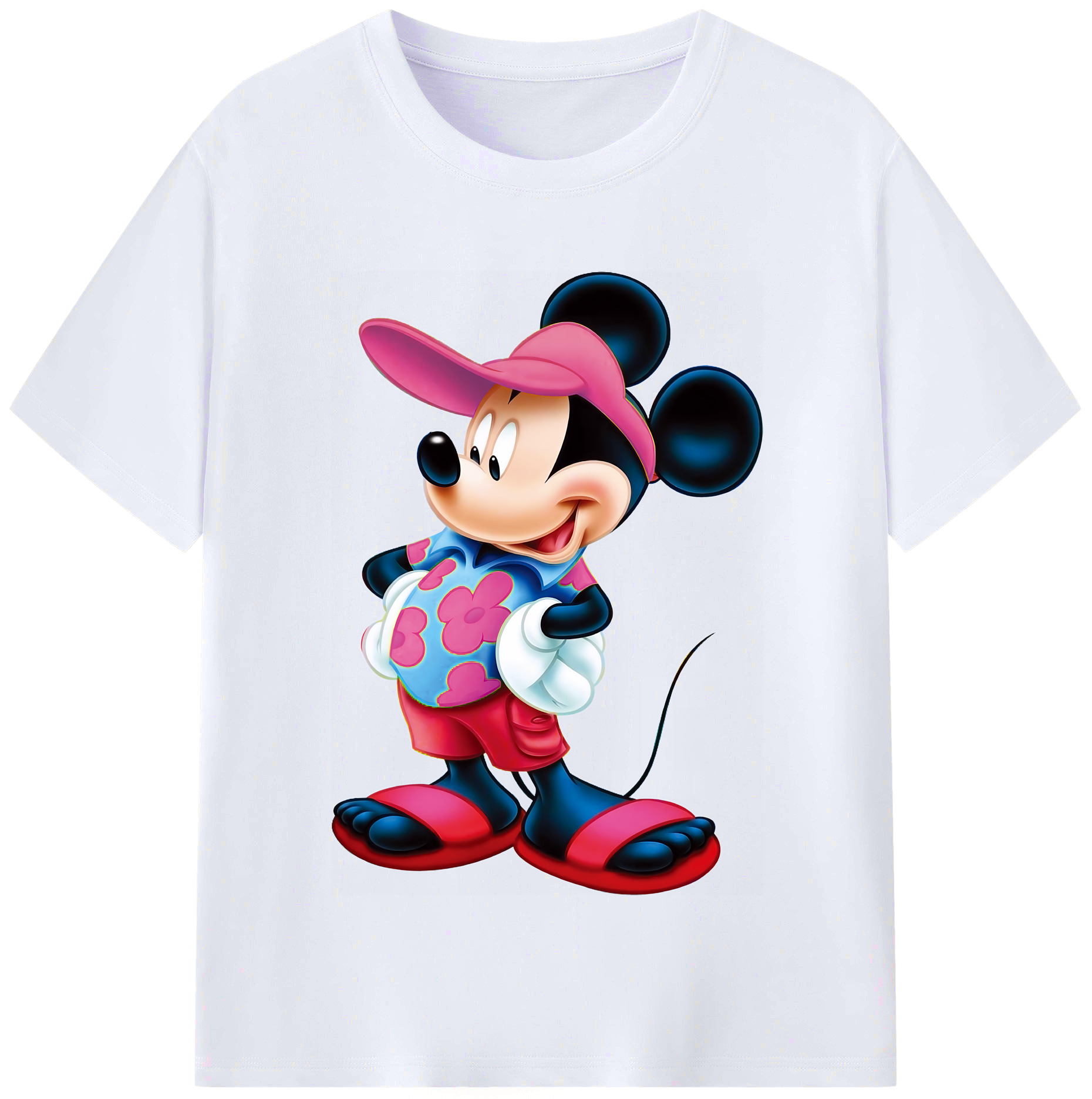 （画像用） ミッキーマウス Mickey Mouse レディースカジュアルプリントTシャツ（綿100％）