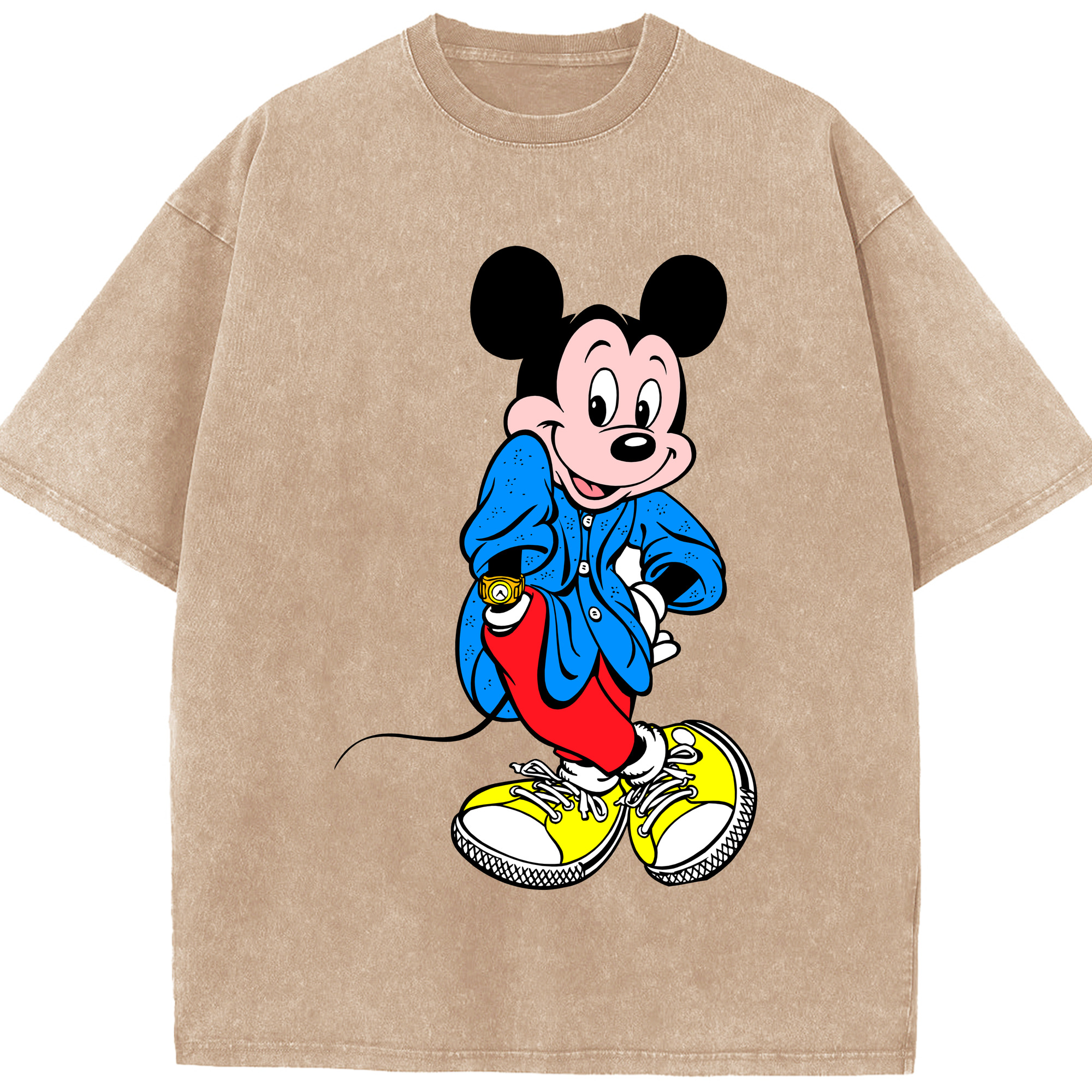 （画像用） ミッキーマウス Mickey Mouse 綿100% ヴィンテージ風 半袖Tシャツ（フロントプリント）