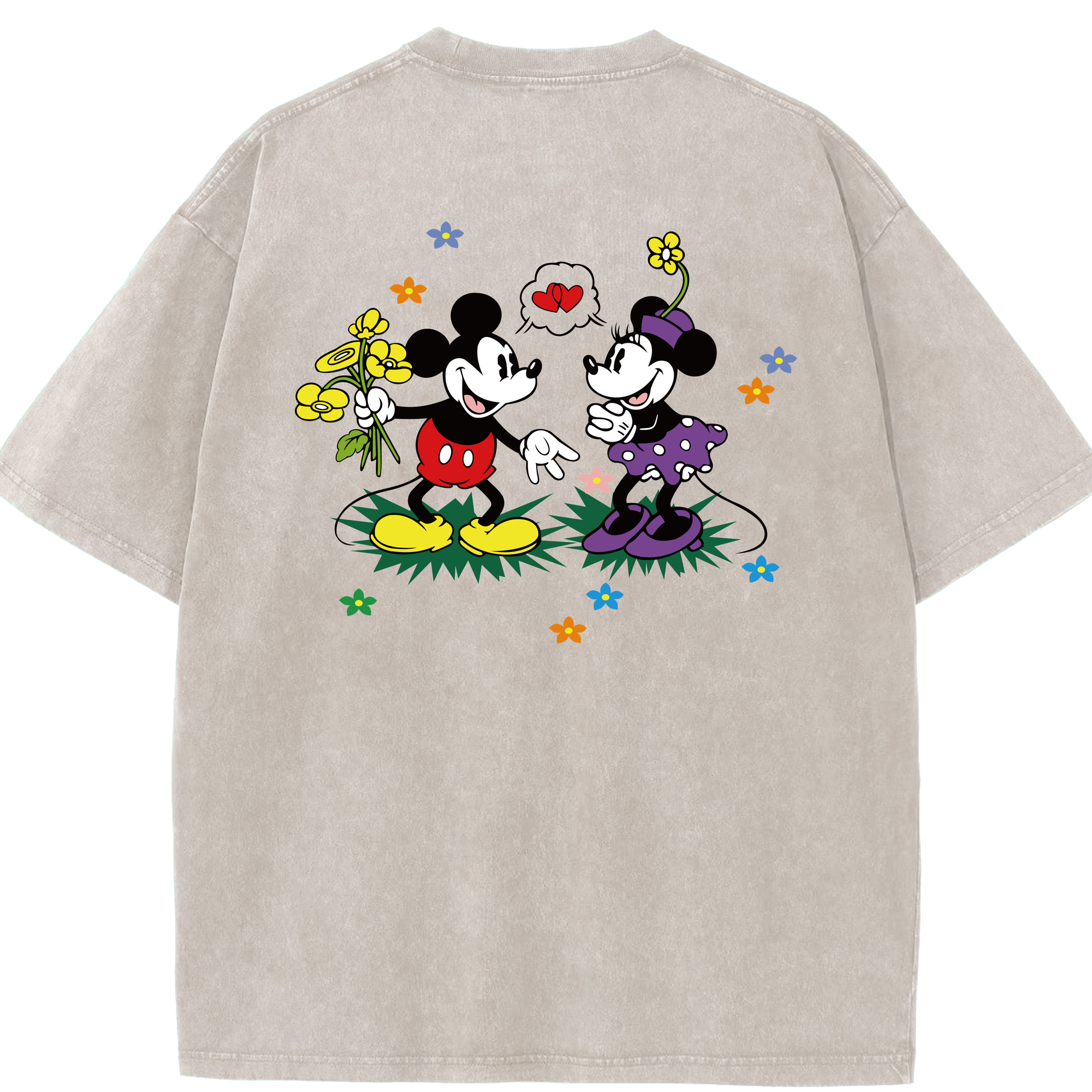 （画像用） ミッキーマウス Mickey Mouse 綿100% ヴィンテージ風 半袖Tシャツ（背面プリント）