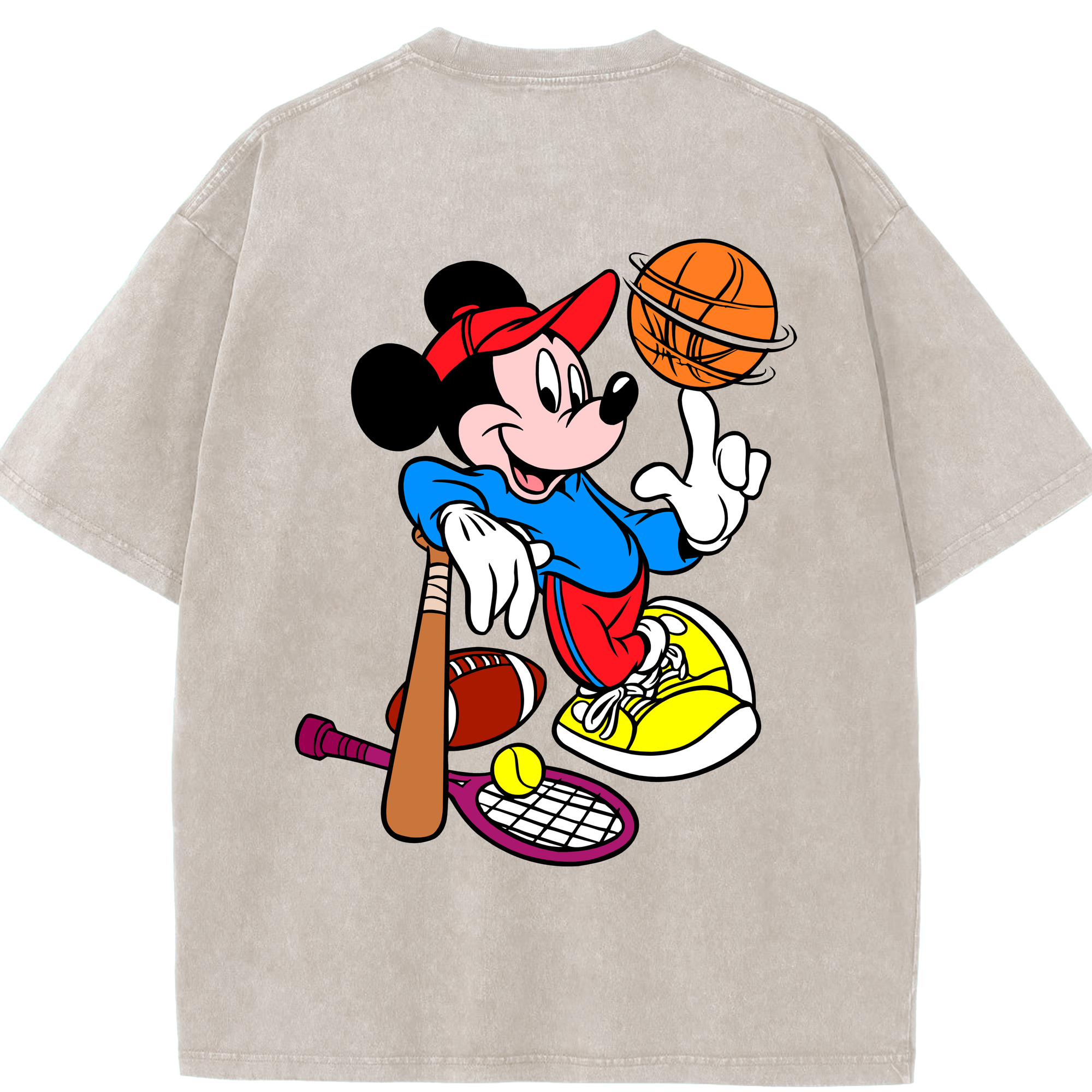 （画像用） ミッキーマウス Mickey Mouse 綿100% ヴィンテージ風 半袖Tシャツ（背面プリント）