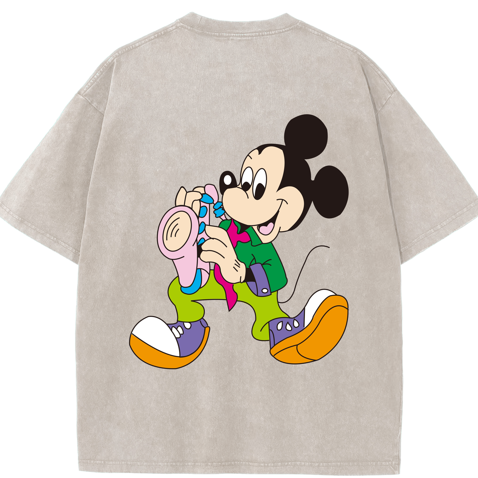 （画像用） ミッキーマウス Mickey Mouse 綿100% ヴィンテージ風 半袖Tシャツ（背面プリント）