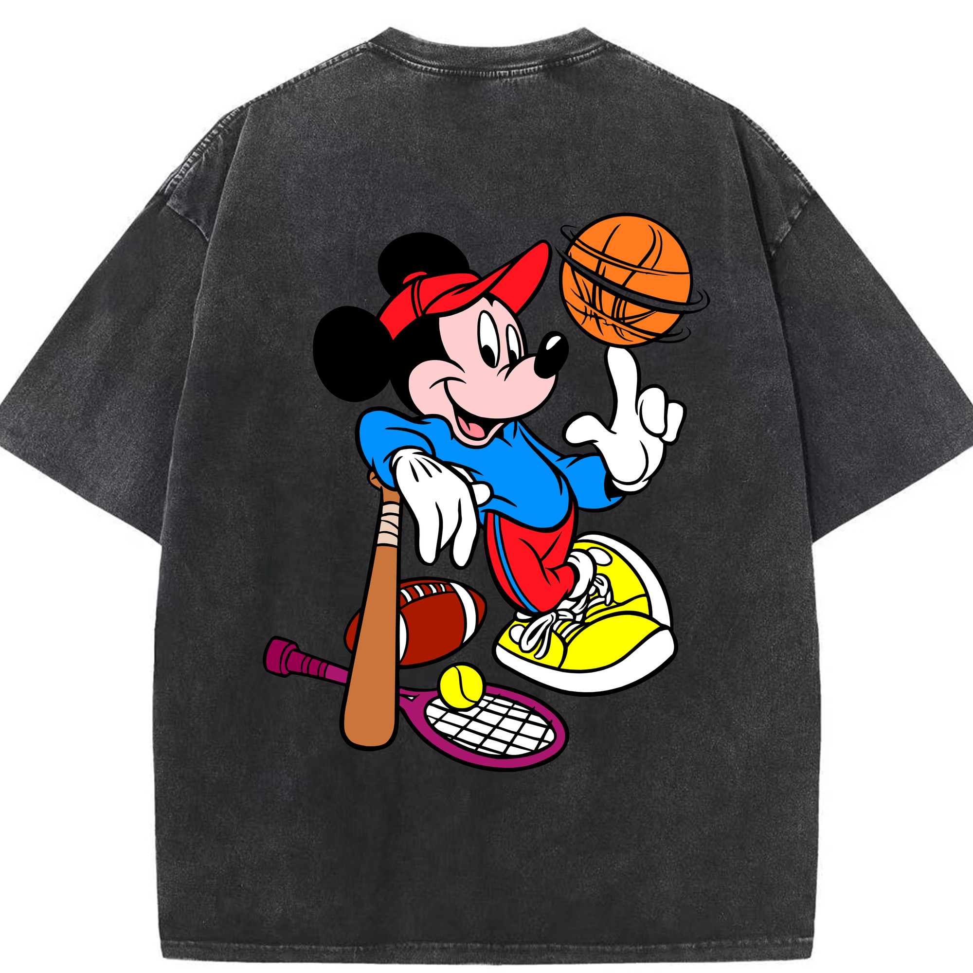 （画像用） ミッキーマウス Mickey Mouse 綿100% ヴィンテージ風 半袖Tシャツ（背面プリント）