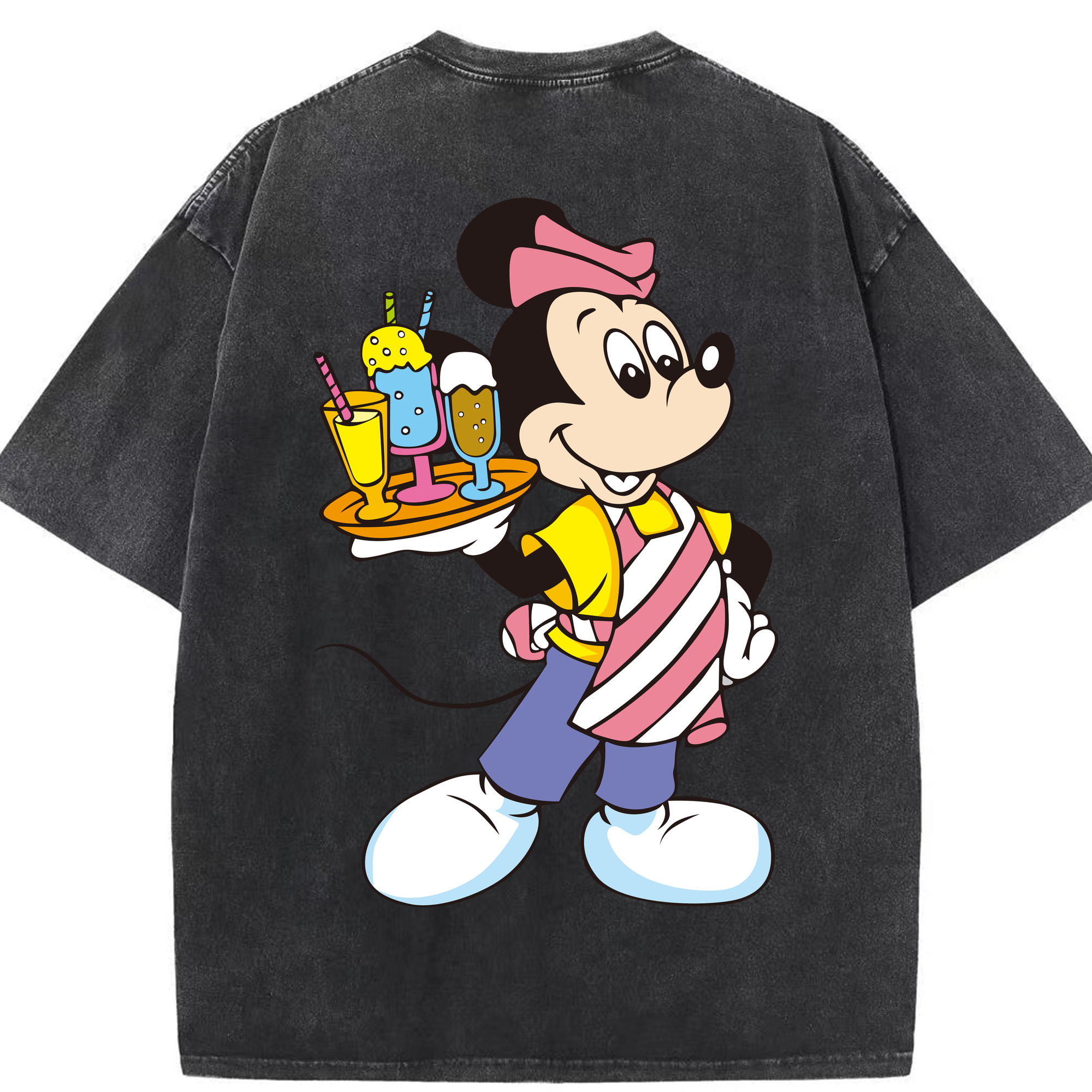 （画像用） ミッキーマウス Mickey Mouse 綿100% ヴィンテージ風 半袖Tシャツ（背面プリント）